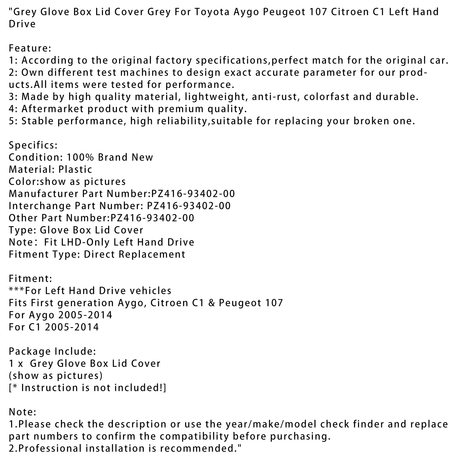 Šedá rukavica veka veka šedá pre Toyota Aygo Peugeot 107 Citroen C1 LHD