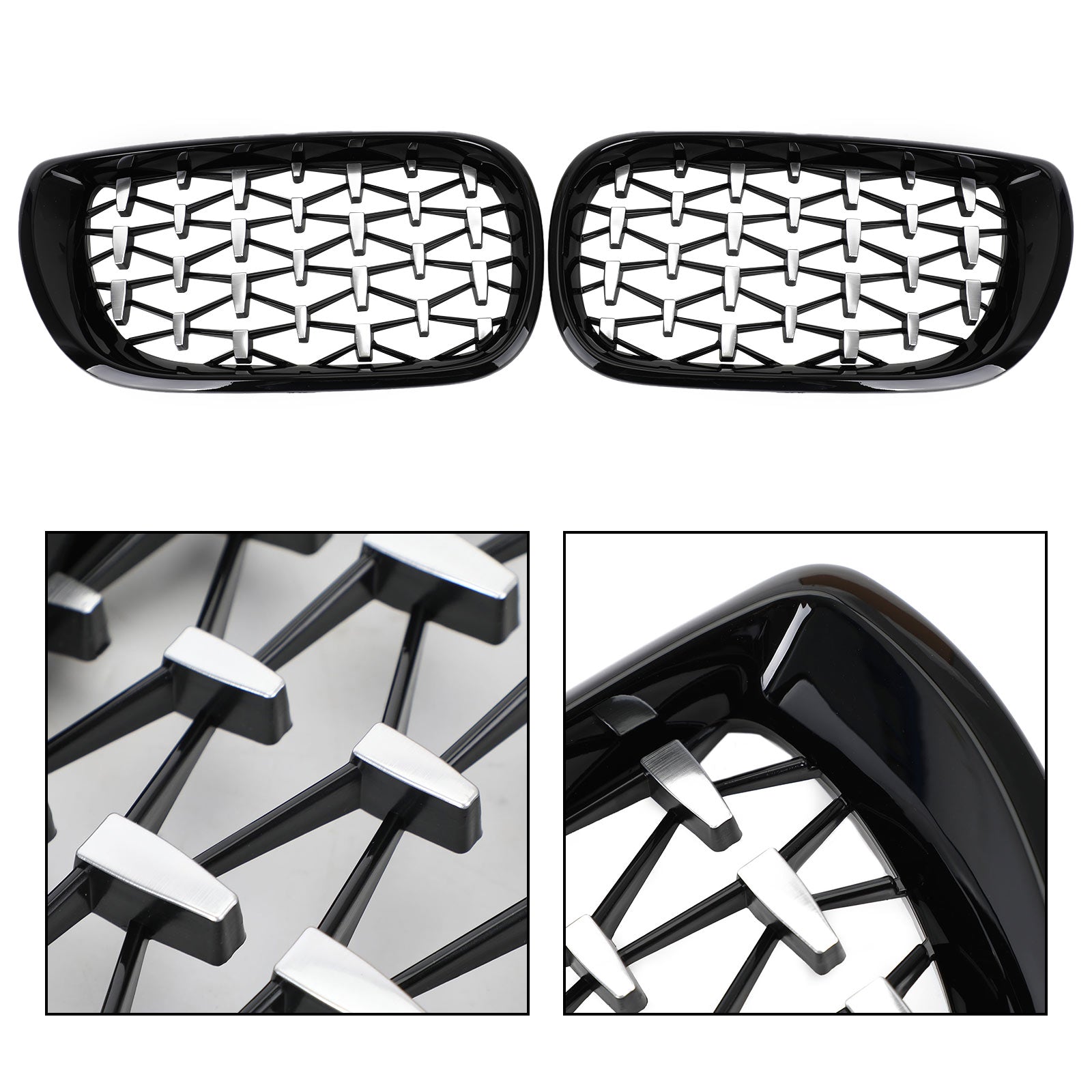 Svart & Kromad diamantgrill för BMW E46 Sedan/Touring Facelift 2002-2005 4-dörrars