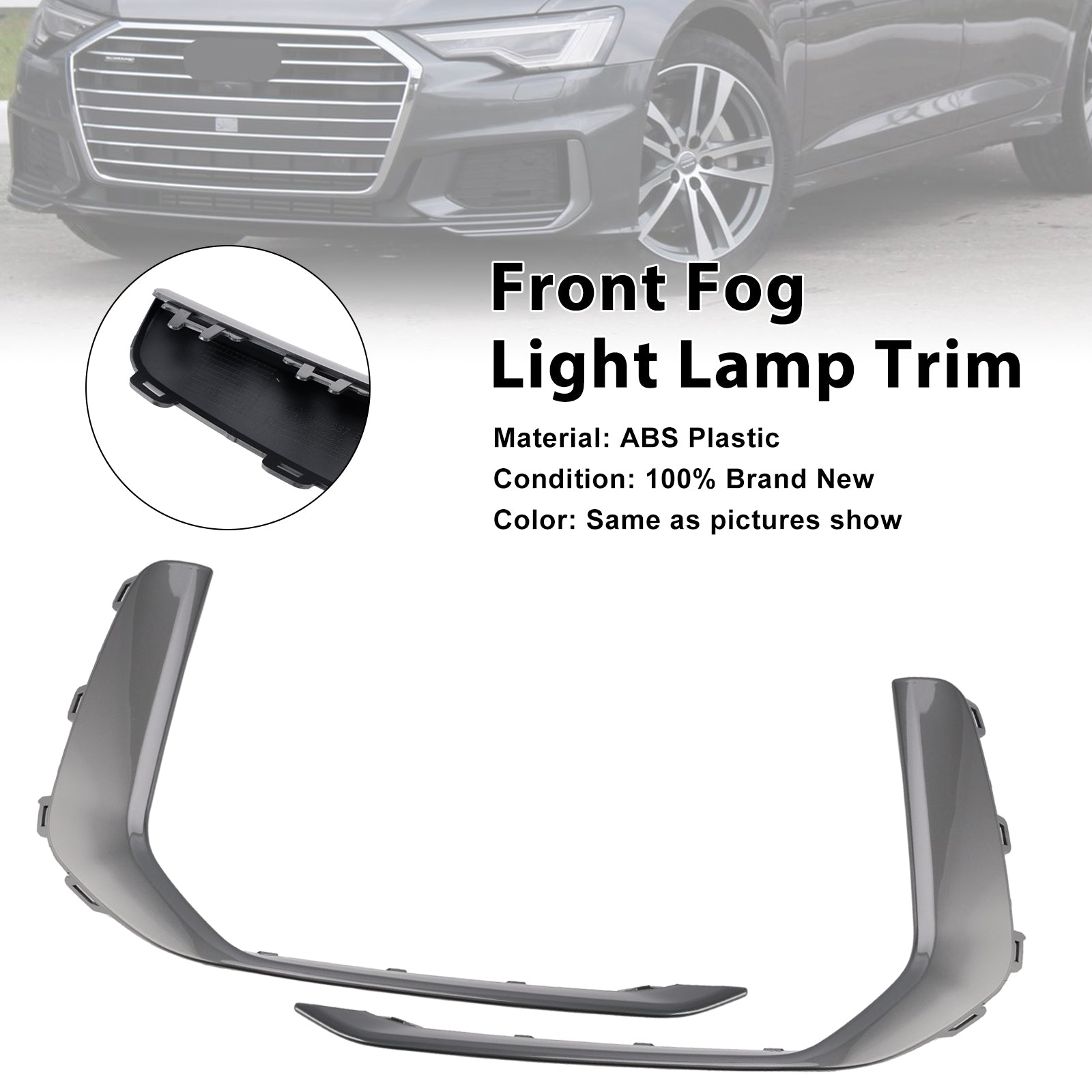 2019-2023 Audi A6 C8 S-Line S6 2PCS Front Tog Light Lamp Trim Grey