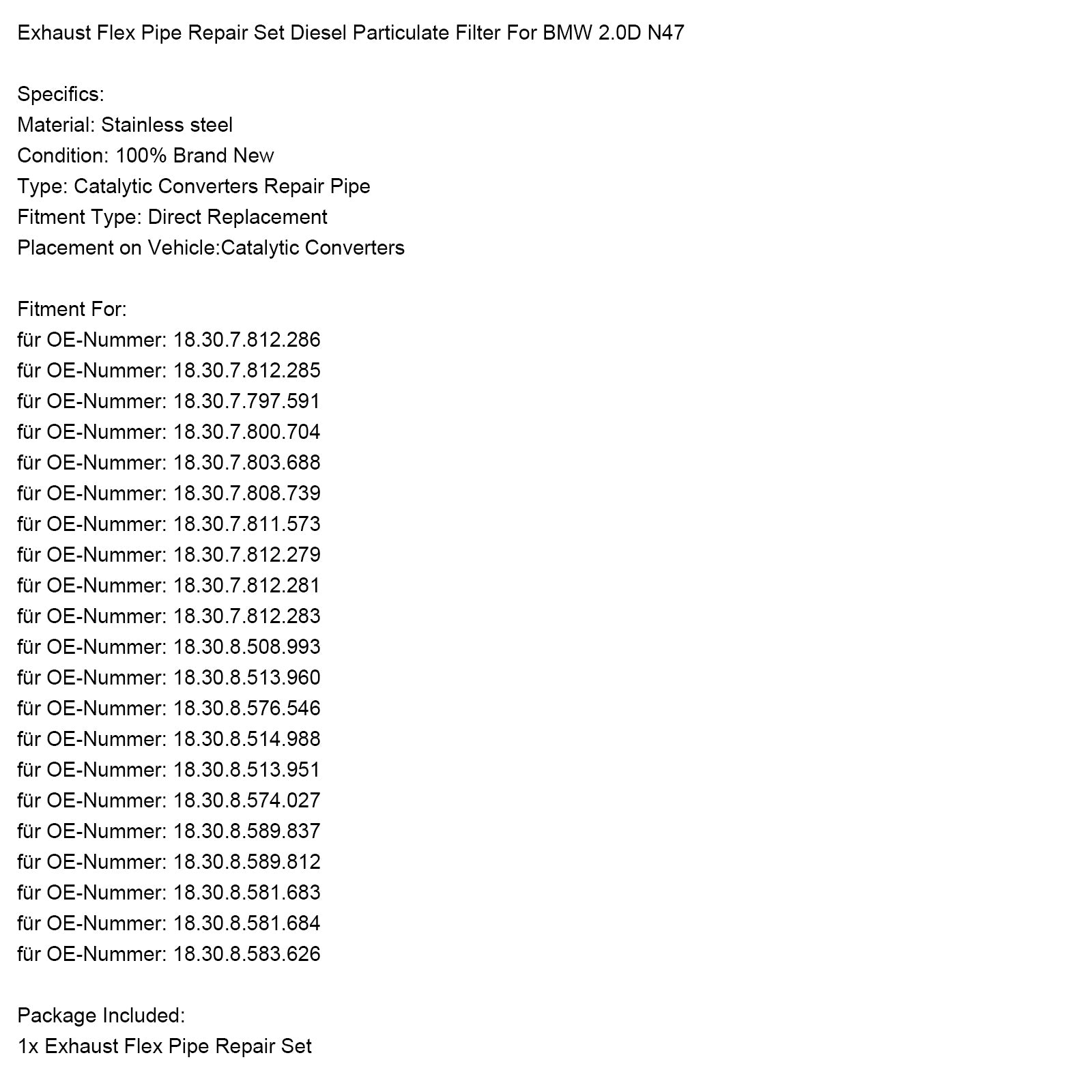 Uitlaat Flex Pijp Reparatieset Roetfilter voor BMW 2.0D N47