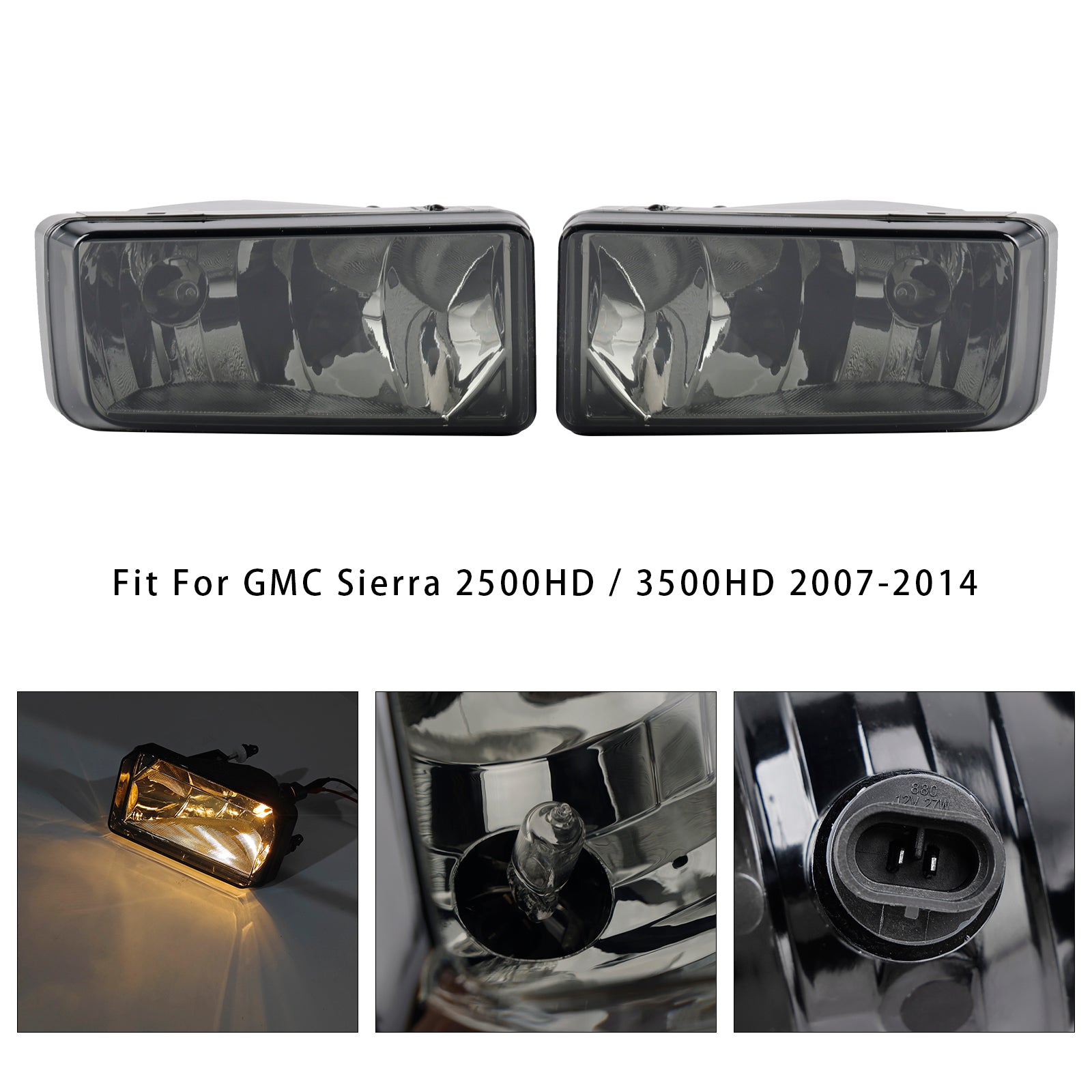 Pair Front Fog Light Lamps With Bulbs For Chevy Silverado 2007-2013 Smoked Lens