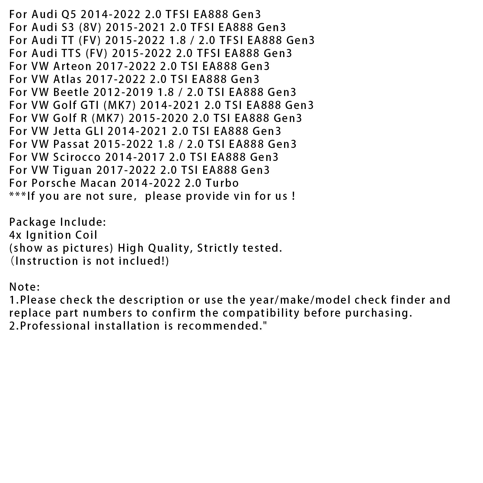 2014-2022 Audi Q5 2.0 TFSI EA888 Gen3 4PCS Bobine 06L905110H