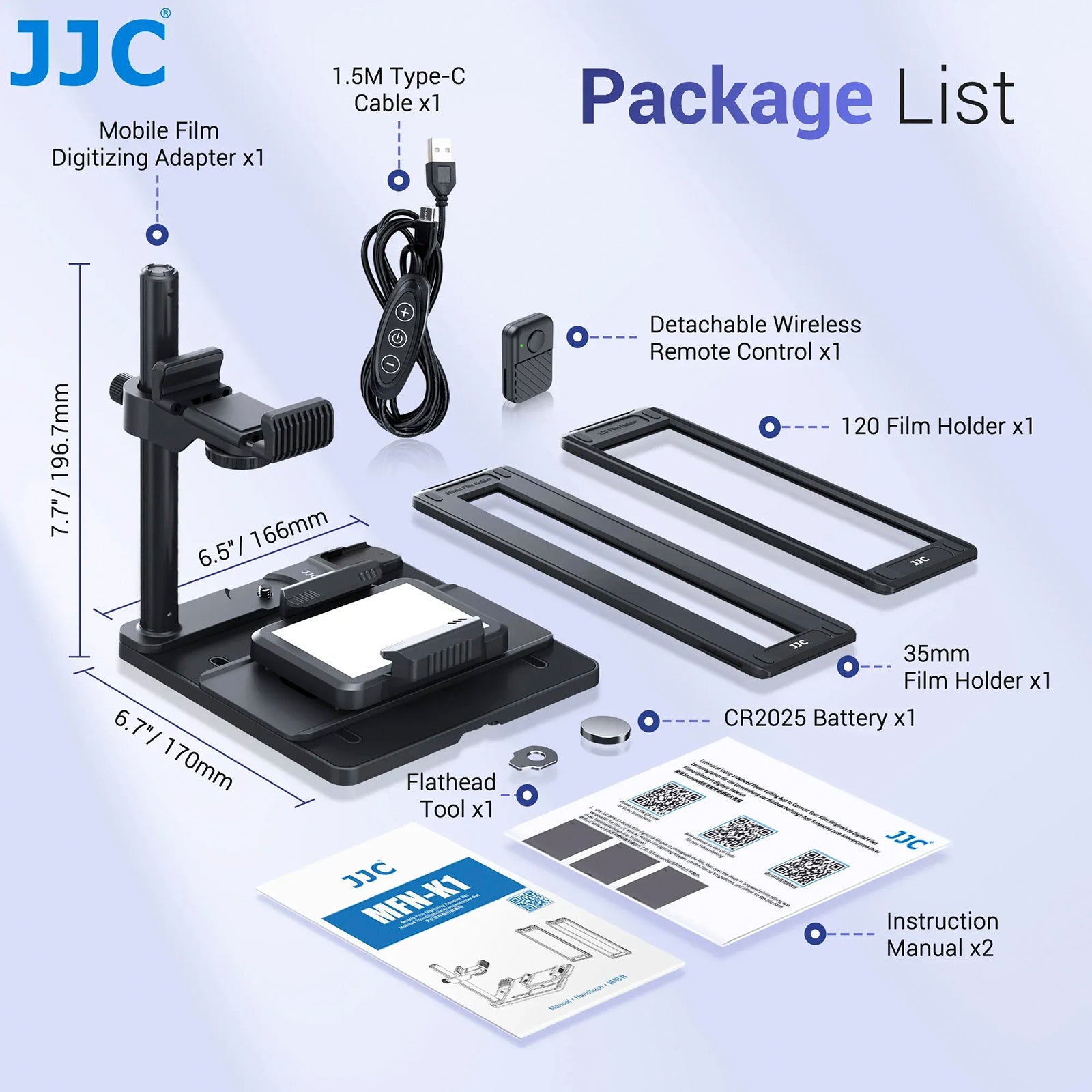 JJC Mobile Negative Film Scanner 35mm 120 Film Scanner Set Scan Old Photo to JPG