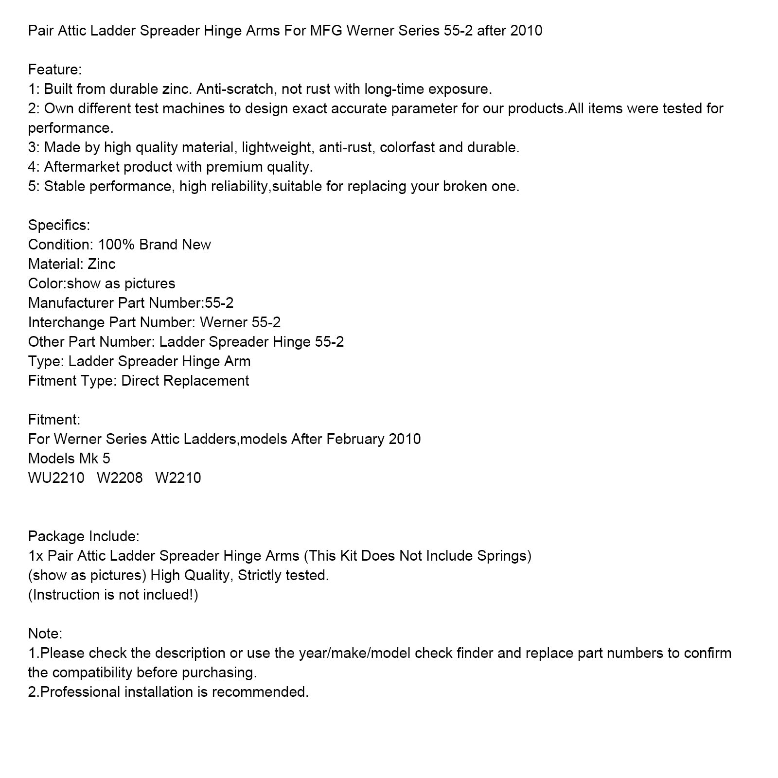 Pariače Attic Ladder Freater Arms pre Arms pre MFG Werner Series 55-2 Po roku 2010 po roku 2010