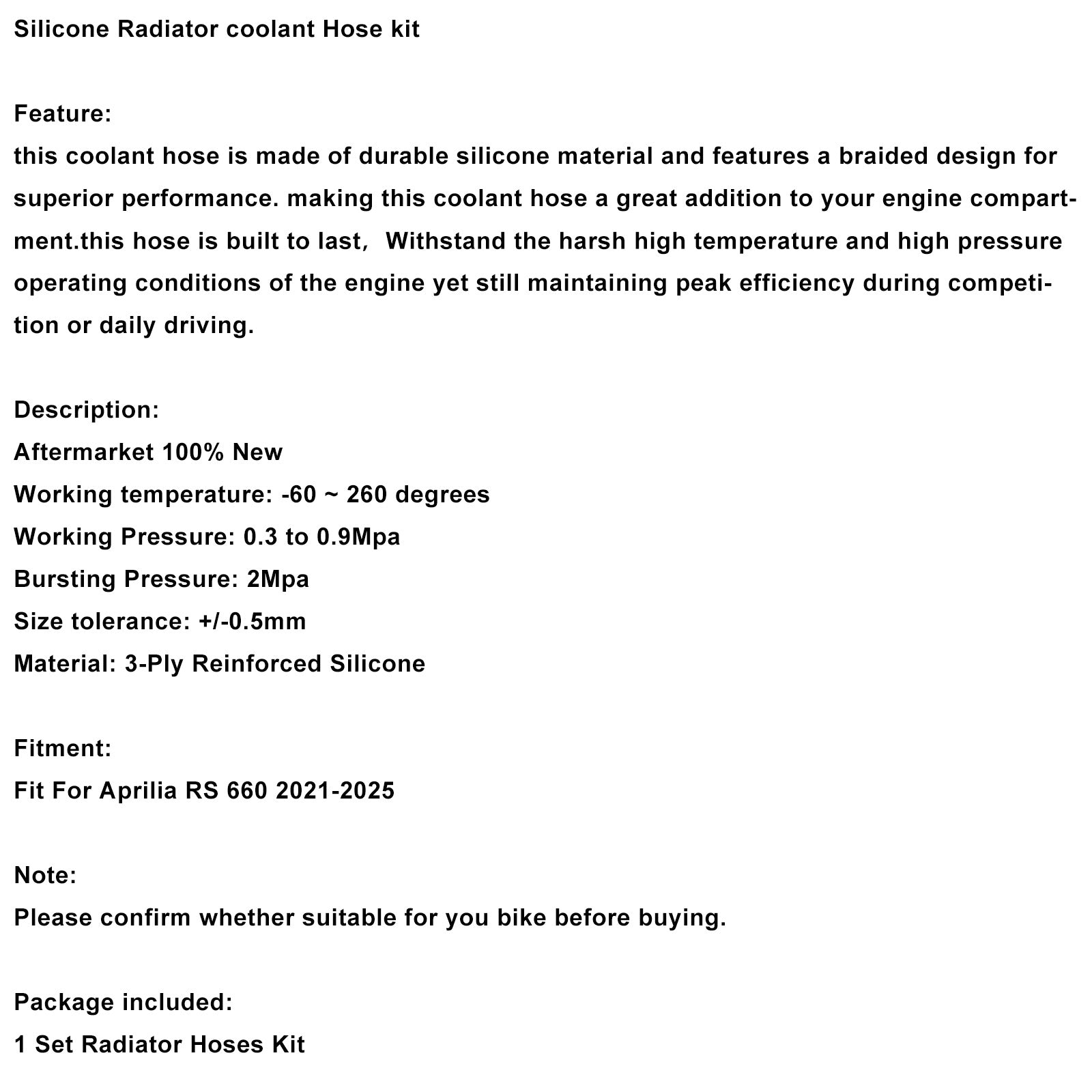 2021-2025 Aprilia RS 660 RS660 Silicone Radiator coolant Hose