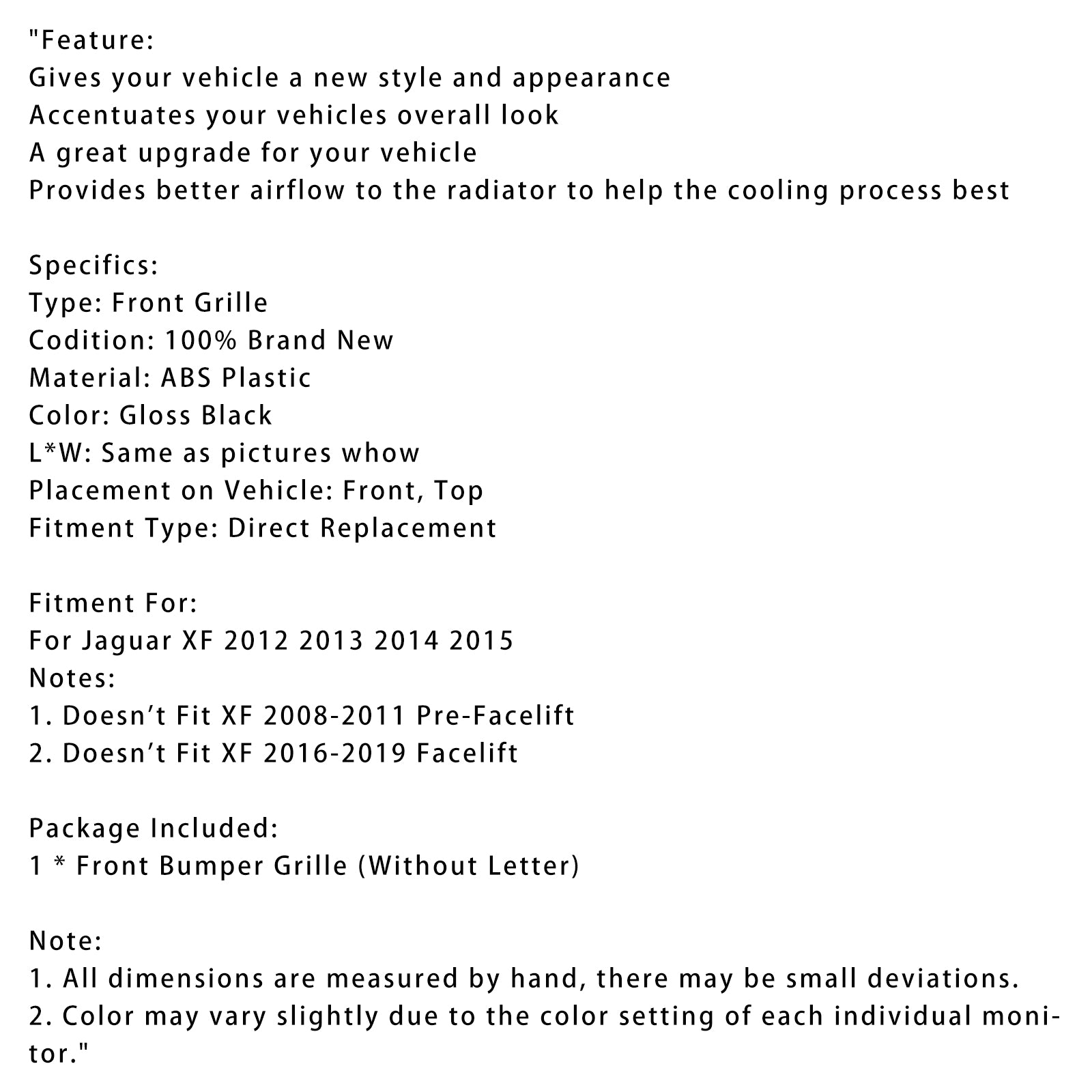 2012-2015 Jaguar XF XF-R-stijl voorbumpergrille, glanzend zwart