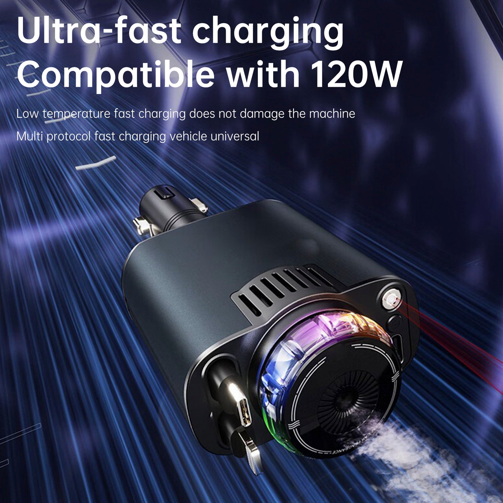 120W Super Fast Car Charger with Retractable Cable Smart Air Freshener Charger