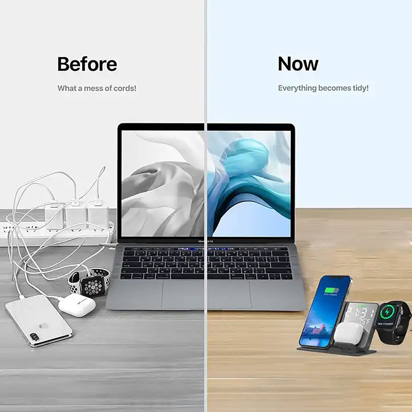 6-in-1 Wireless Charging Station Charger Clock for iPhone 17 16 15 Apple Watch