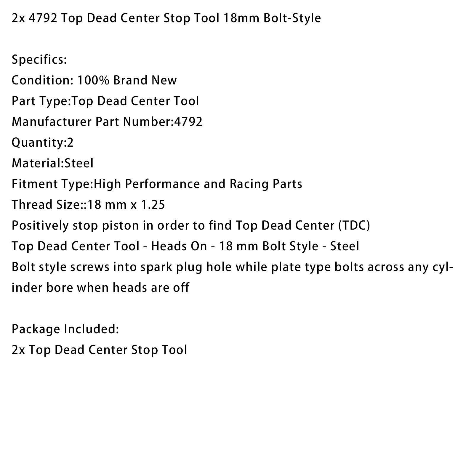 2X 4792 Top Dead Center Stop Tool 18mm Bolt-Style