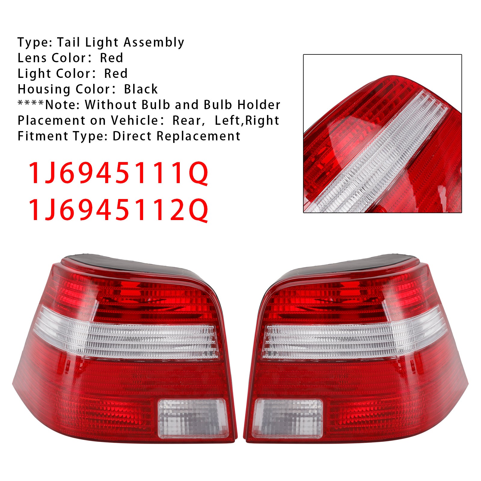 1997-2005 VW GOLF MK4 Hatchback Left+Right Tail Light Lamp J6945111Q 12Q
