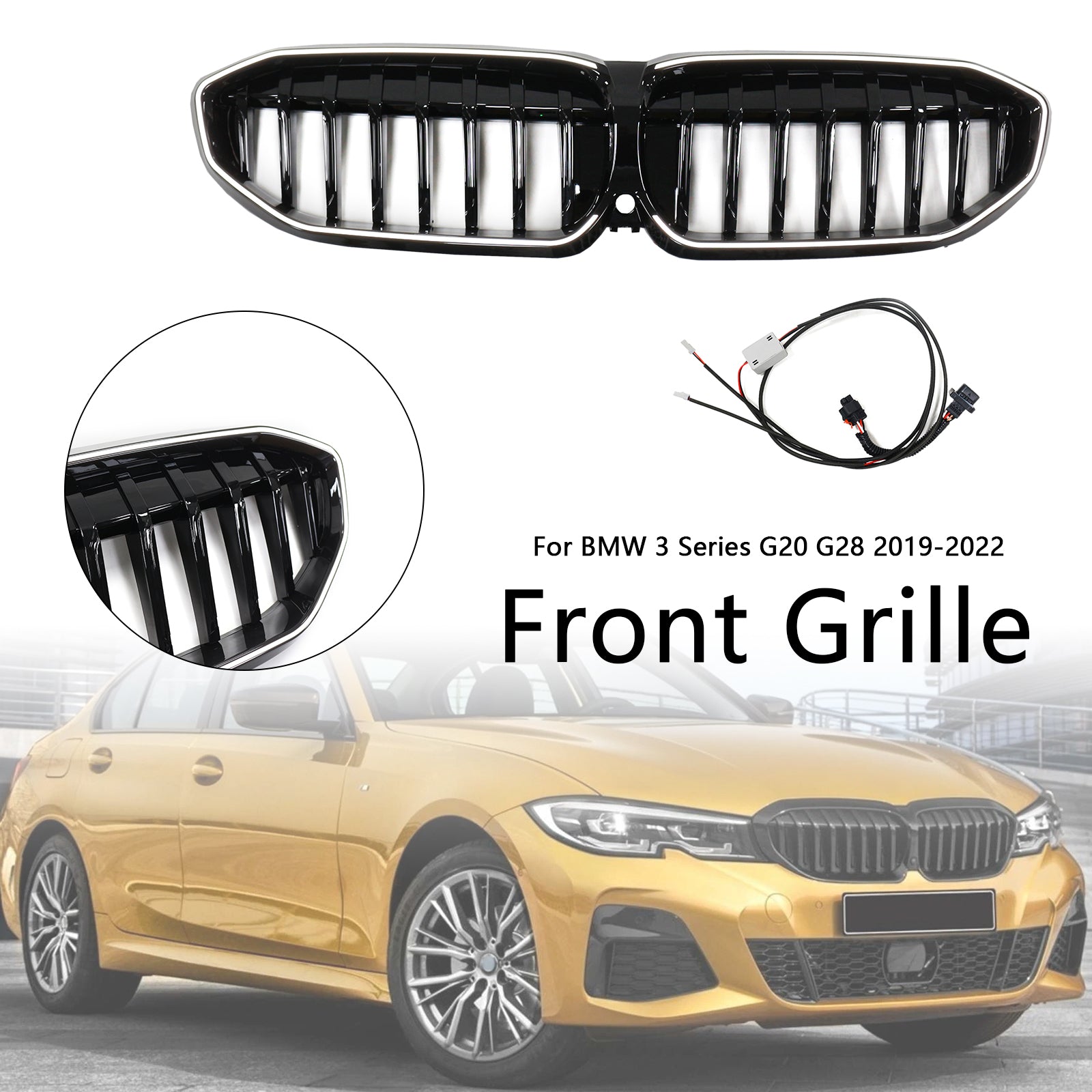 2019-2022 BMW Série 3 G20 Glossy Black Kidney Grille Grill 51138072085