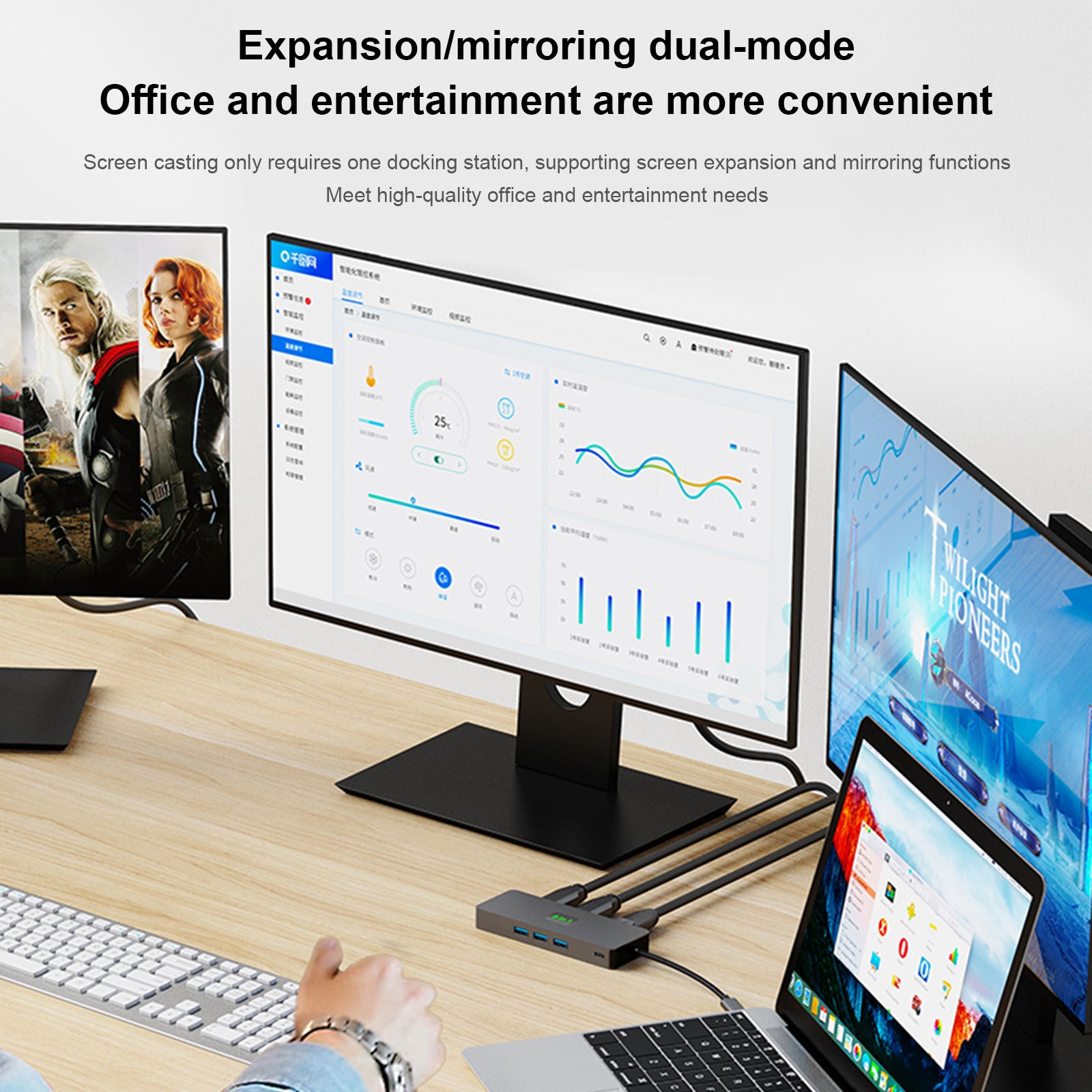 Base adaptadora de concentrador de interfaz 8 en 1 TYPE-C a RJ45 Gigabit USB 3.0 HDMI DP PD100W