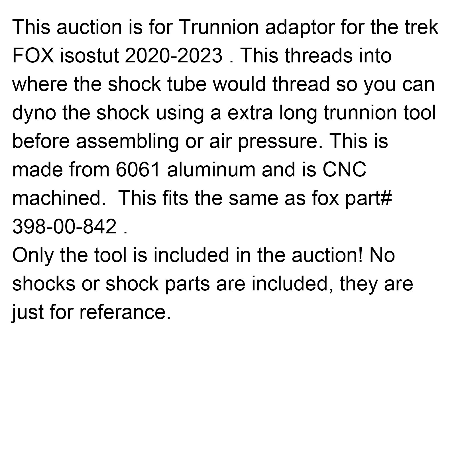 Adaptador IsoStrut Trunnion-acoplador roscado para Fox 398-00-842 Dyno ISO Strut