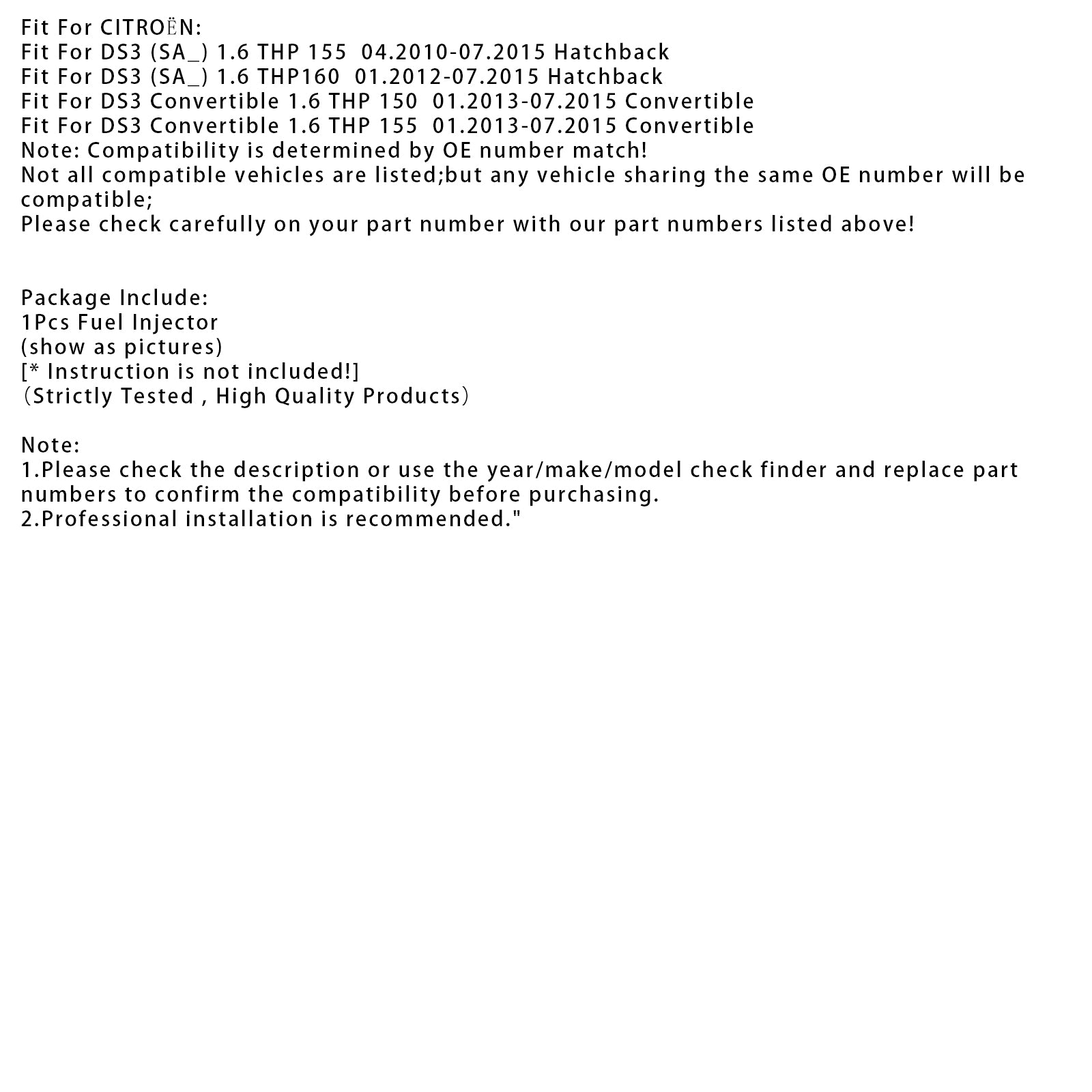 1Pcs Fuel Injector For BMW F21 F30 MINI R55 R56 R60 Peugeot CITROËN 0261500073