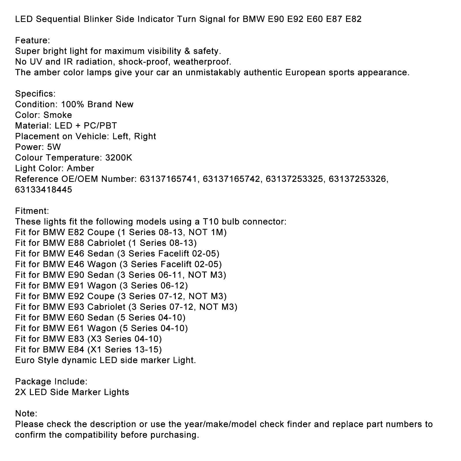 LED sekvenčný bokový indikátor bočného indikátora pre BMW E90 E92 E60 E87 E82