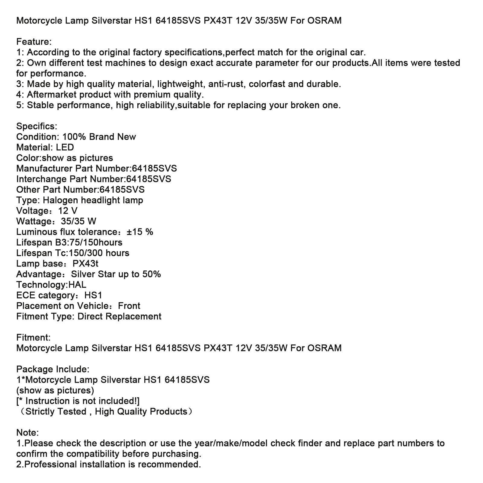 Motocyklová lampa Silverstar HS1 64185SVS PX43T 12V 35/35W pre Osram