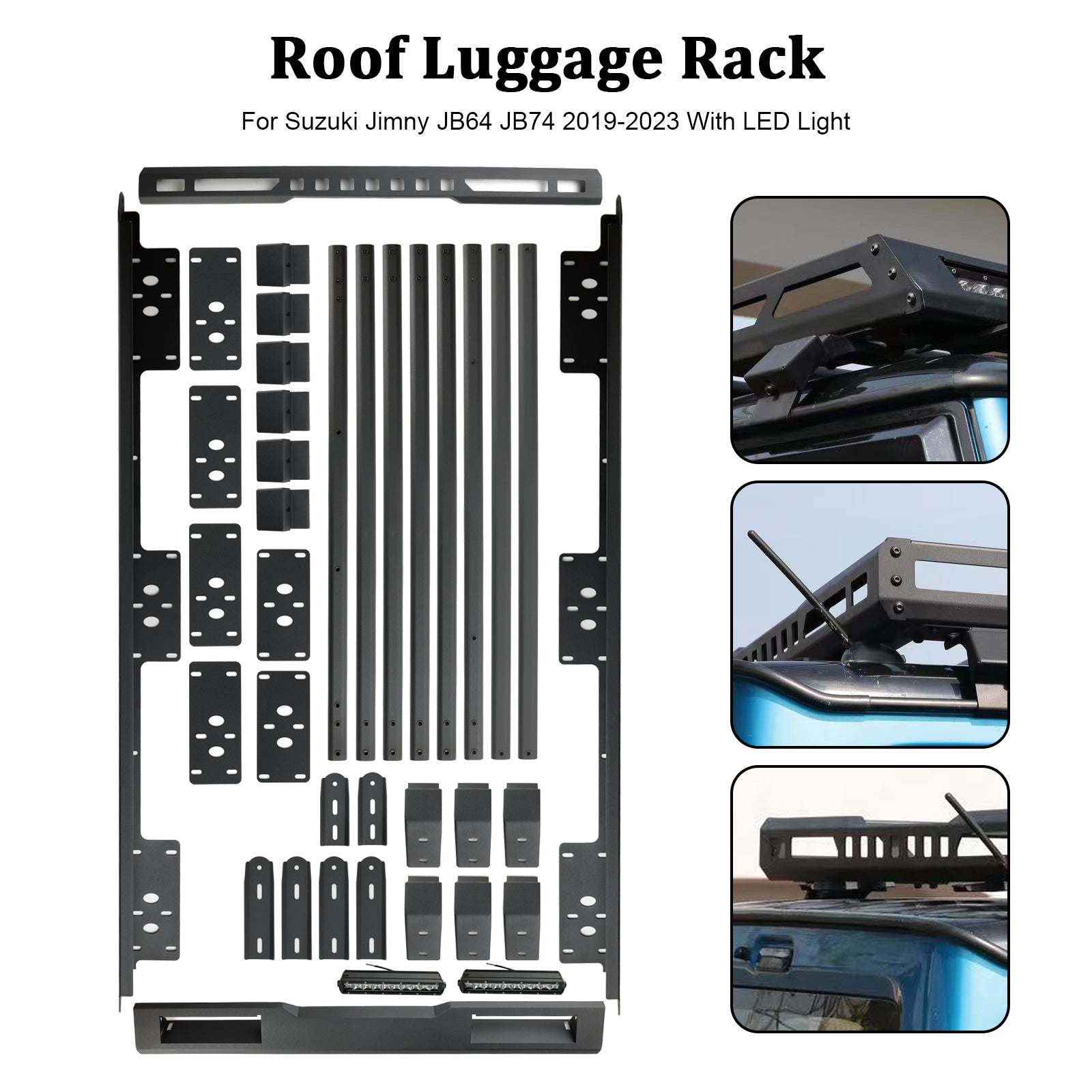 Porte-bagages de toit en aluminium pour Suzuki Jimny 2019-2023 avec lumière LED