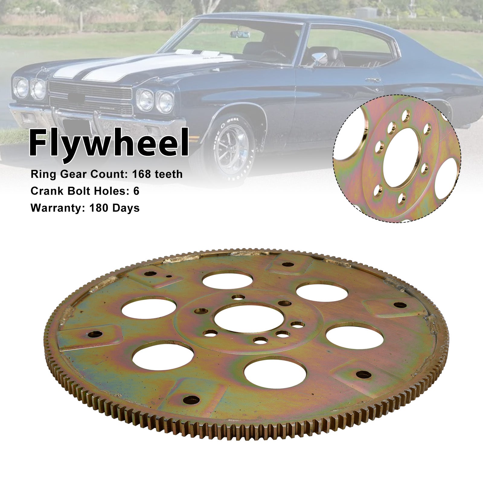 168-Teeth Steel Flexplate 1845400 Fit Chevy 454 1970-1990 White Zinc External