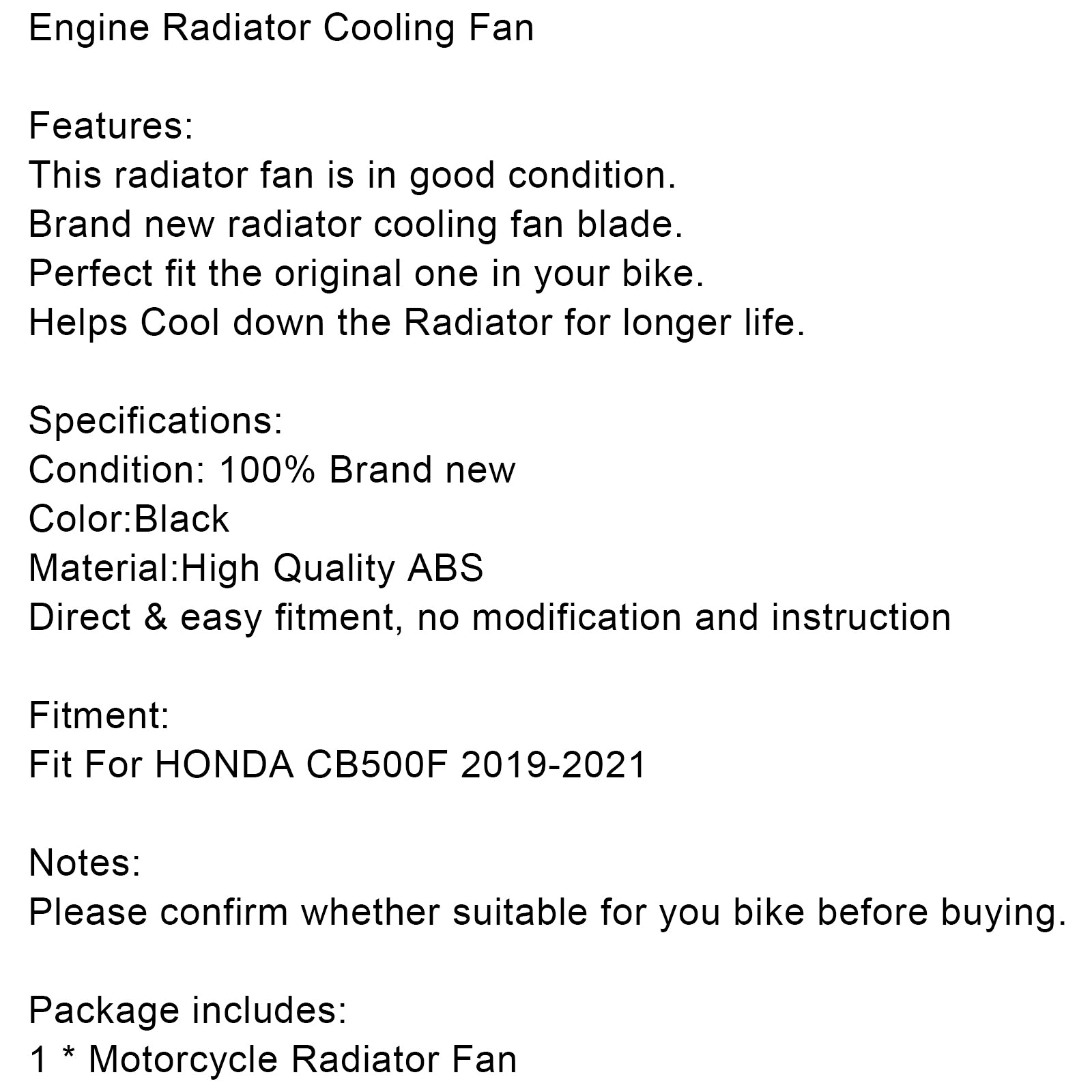 2019-2021 Honda CB500F CB 500 F Motor Radiator kjølevifteblad