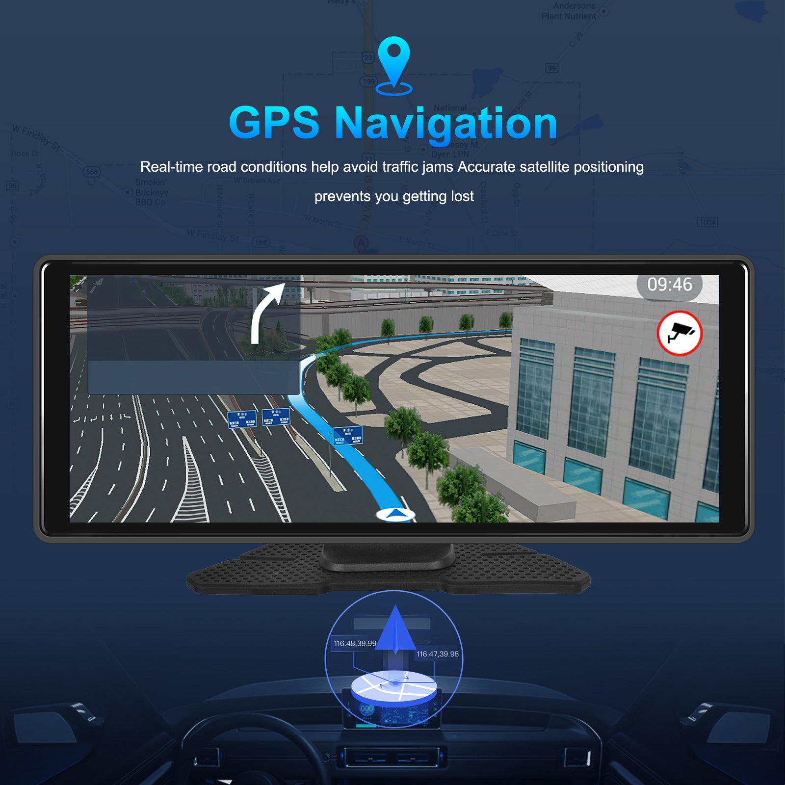 10.26"Navigation Bluetooth pour voiture Carplay HD, grand écran tactile, enregistreur, caméra AHD