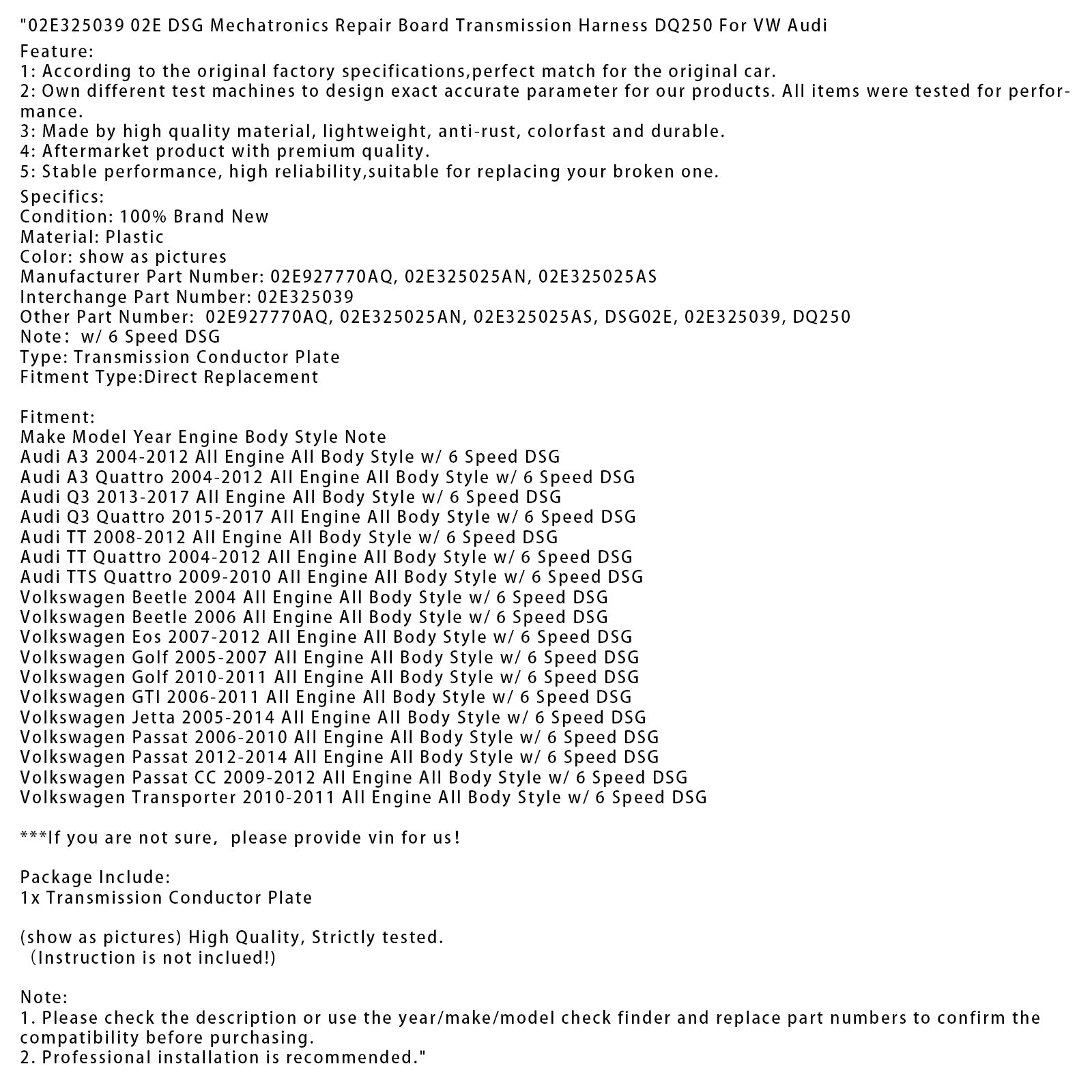 2010-2011 Volkswagen Golf met 6 versnellingen DSG Mechatronica Reparatieplaat Transmissieharnas DQ250 02E325039 02E