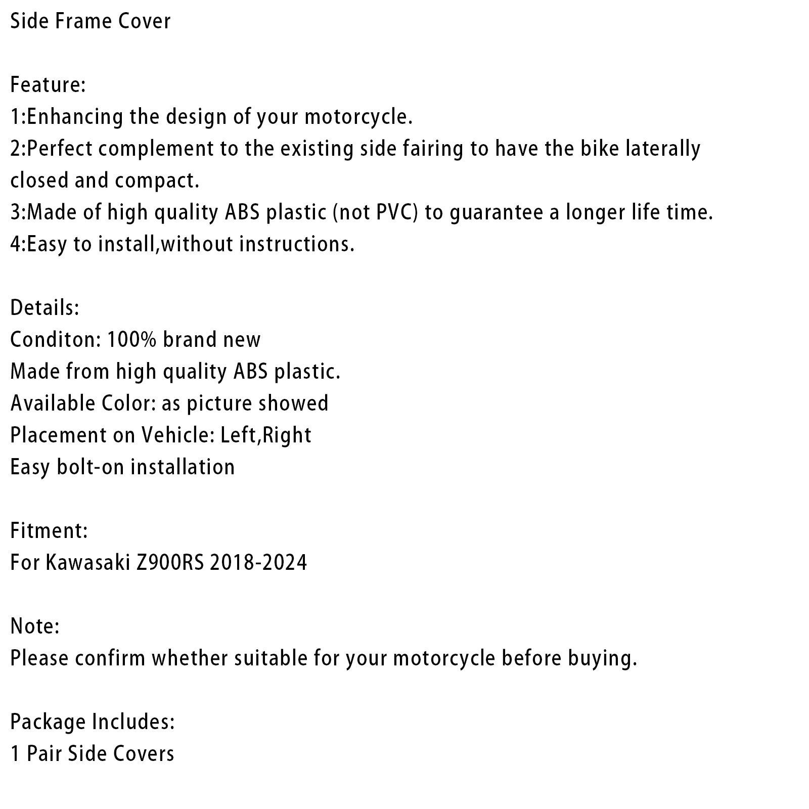 2018-2024 Kawasaki Z900RS zijframepaneelbeschermer stroomlijnkappen