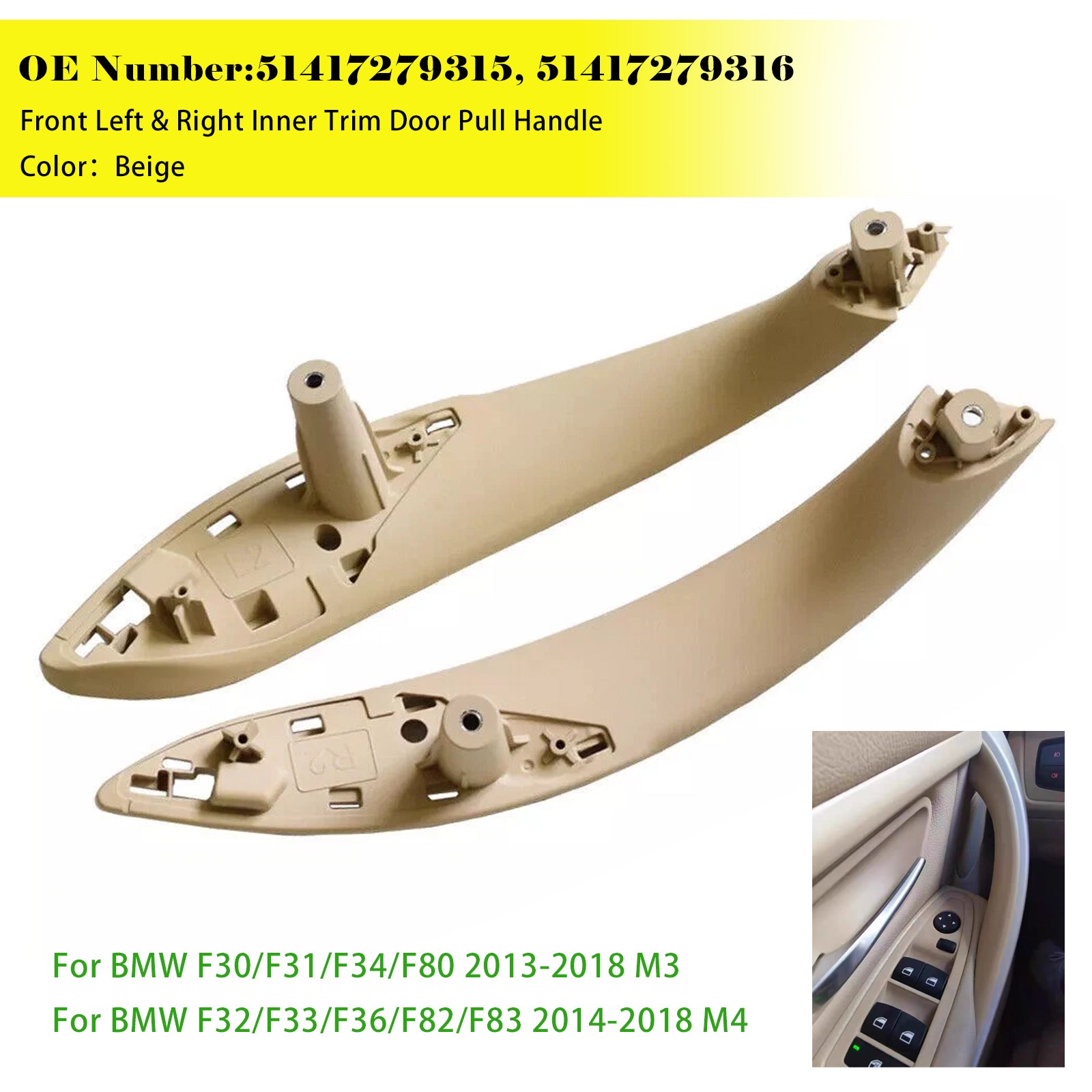 Left Right Beige Inner Trim Door Pull Handle Set For BMW F30 F80 F31 F32 F33 F35