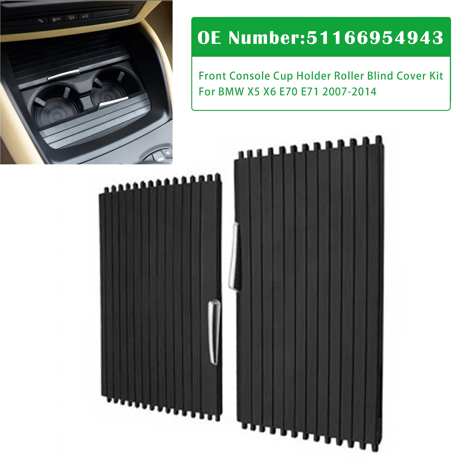 2Pcs Cup Console Holder Roller Blind Cover Tray For BMW X5 X6 E70 E71 2007-2014