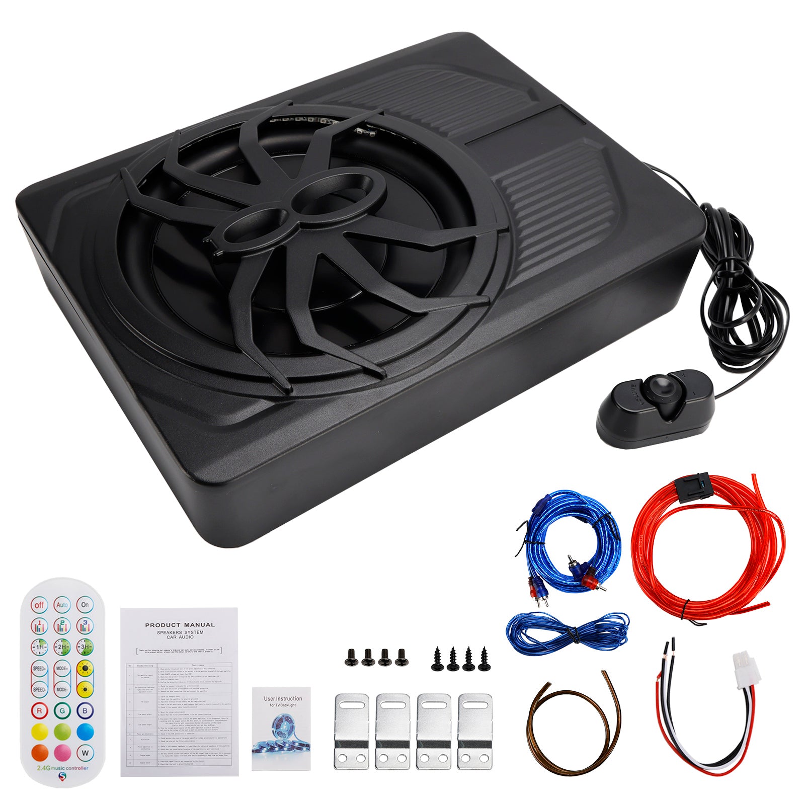 1200W Car Subwoofer 10" 12V Slim Under Seat Powered Car Subwoofer for Car Truck