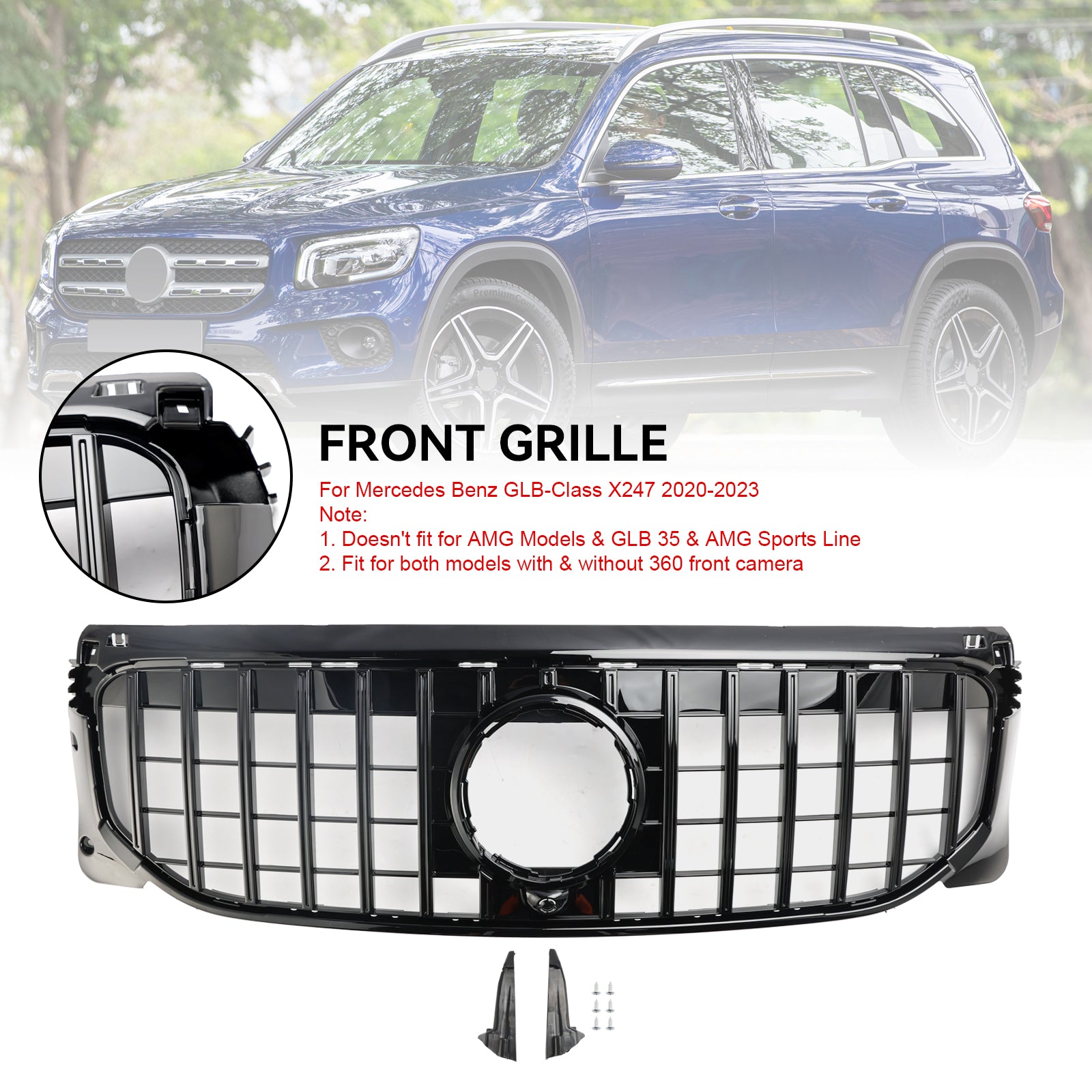 2020-2023 Mercedes Benz GLB X247 Gloss Black Front Bumper Grill Grill