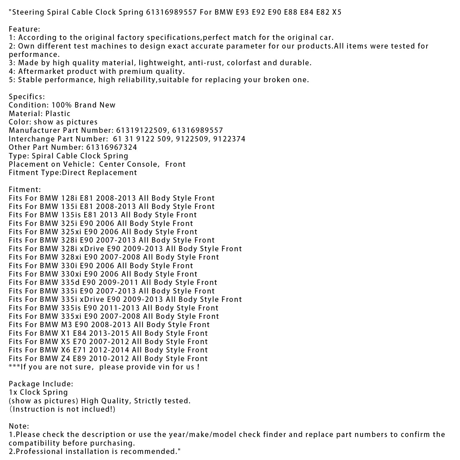 Spring Spring Cable Hodiny riadenia 61316989557 pre BMW E93 E92 E90 E88 E84 E82