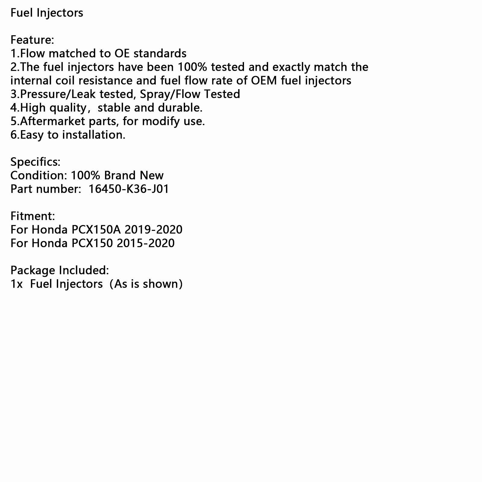 16450-K36-J01 Brandstofinjectoren voor Honda PCX150A PCX150 2015-2020