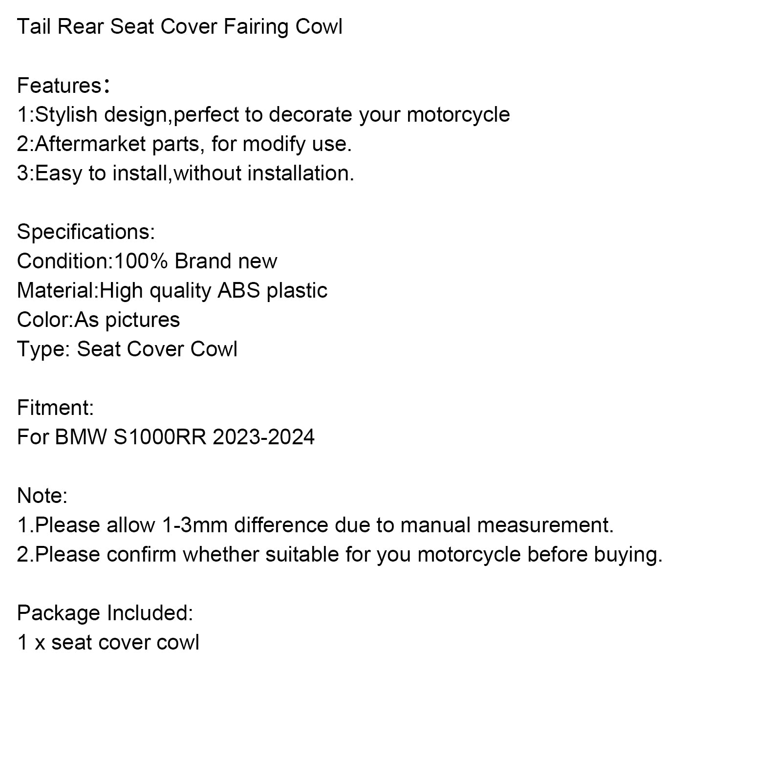 2023-2024 BMW S1000RR staart achterbankafdekking kuipkuip