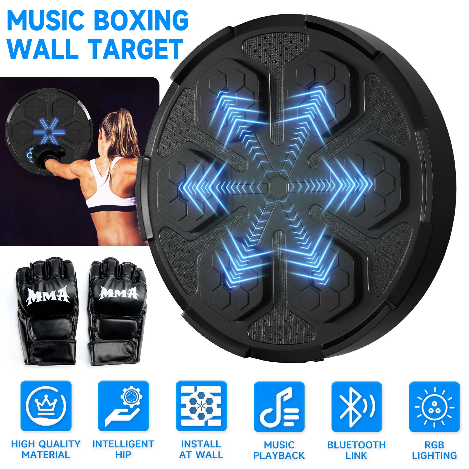 Wall Mount Boxing Training Target Rechargeable Bluetooth Music Indoor React Exercise Machine