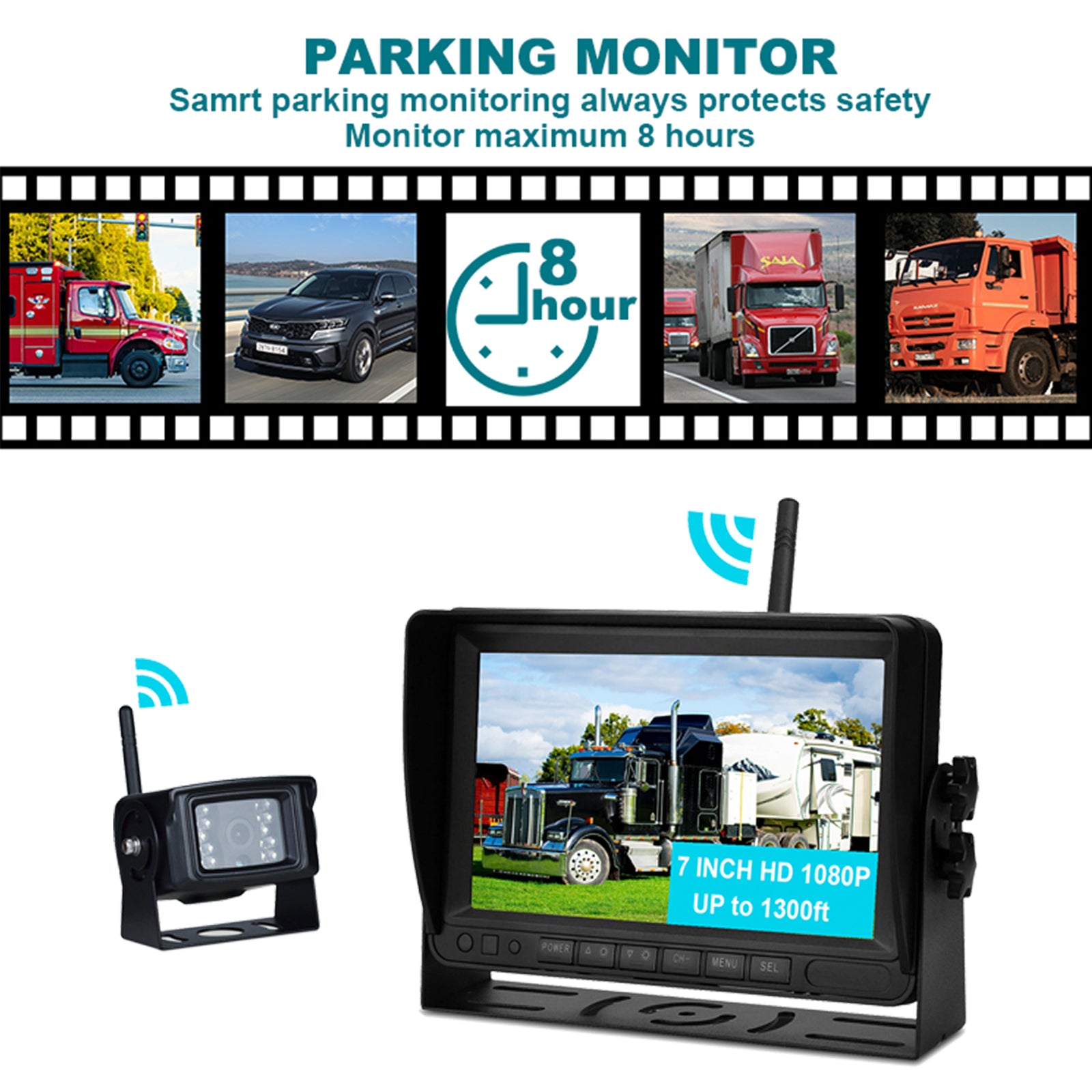 7" Draadloze AHD 1080P-display 1CH achteruitrijcamerakit voor vrachtwagentrailer