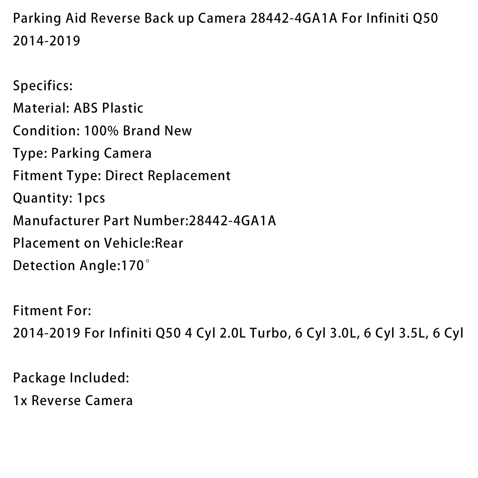 Parking Aid Reverse Back up Camera 28442-4GA1A For Infiniti Q50 2014-2019