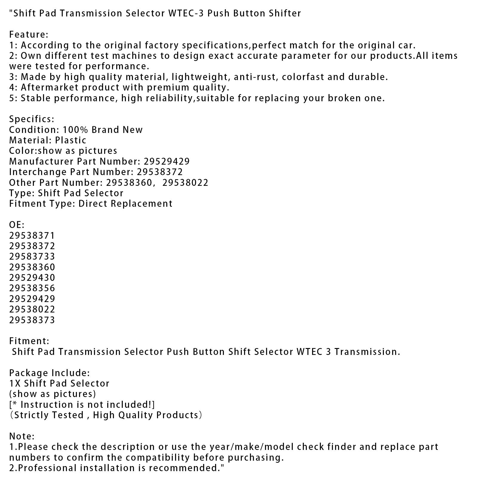 Sélecteur de transmission de pad shift WTEC-3 SHIFTER DE BOUTON