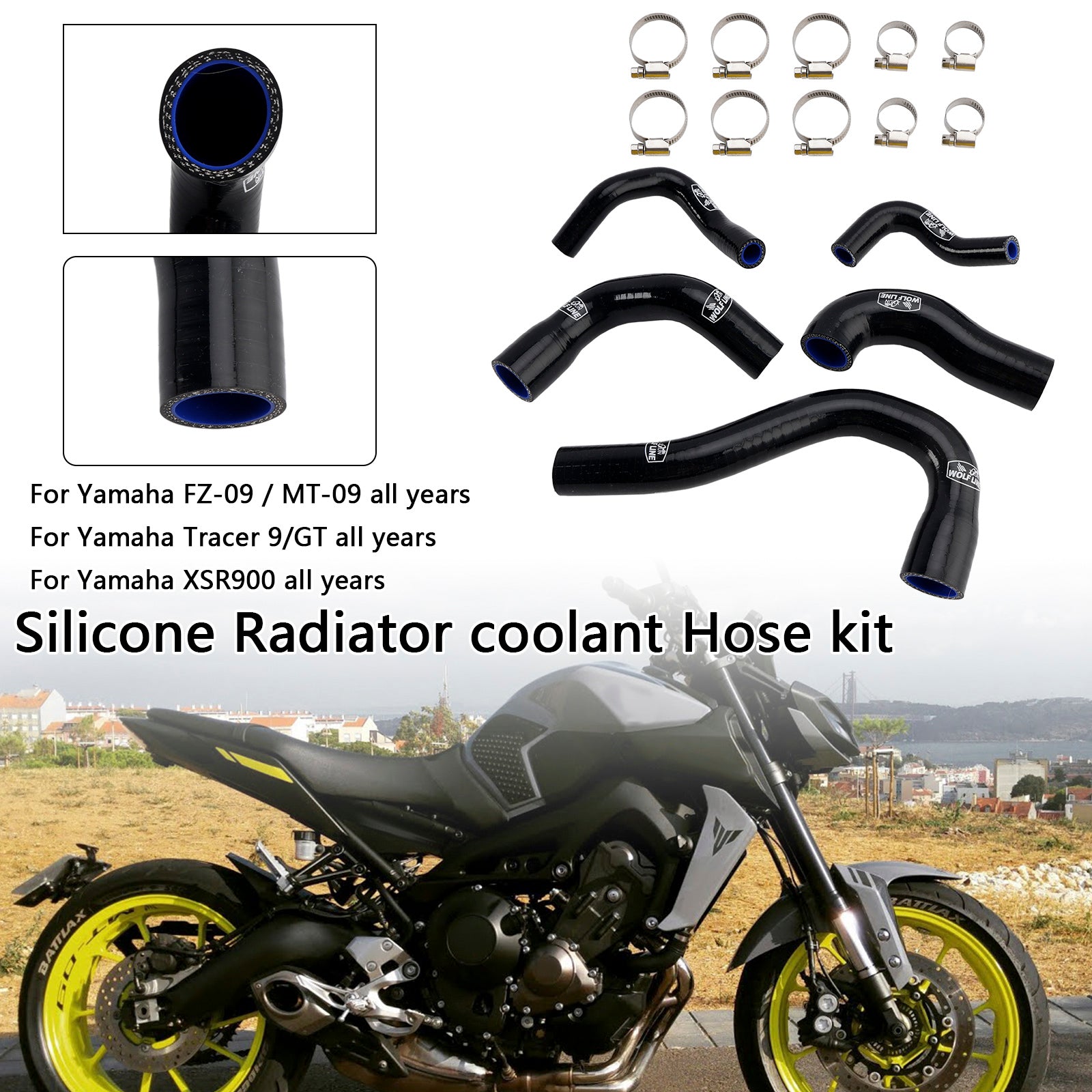 Yamaha MT-09 XSR900 TRACER 9/GT Todos os anos Silicone Radiator Coolant Mangueira