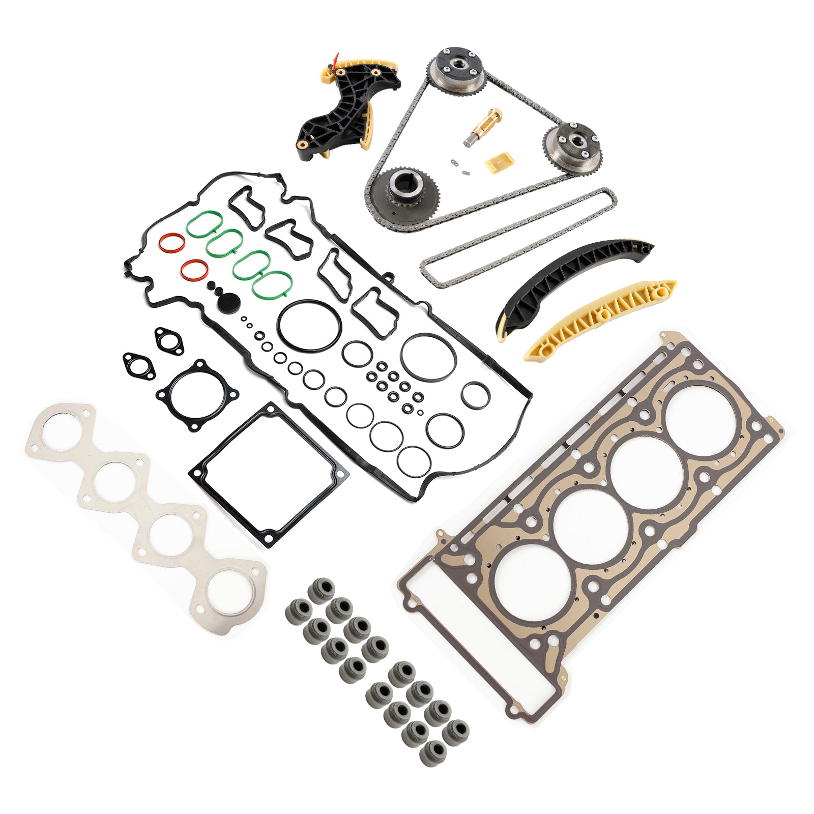 Kit de corrente de distribuição para Mercedes-Benz E-Klasse T-Model S211 E 200 Kompressor 2006/04-2009/07 & Engrenagens do eixo de comando & Conjunto de juntas de cabeçote 2710500647