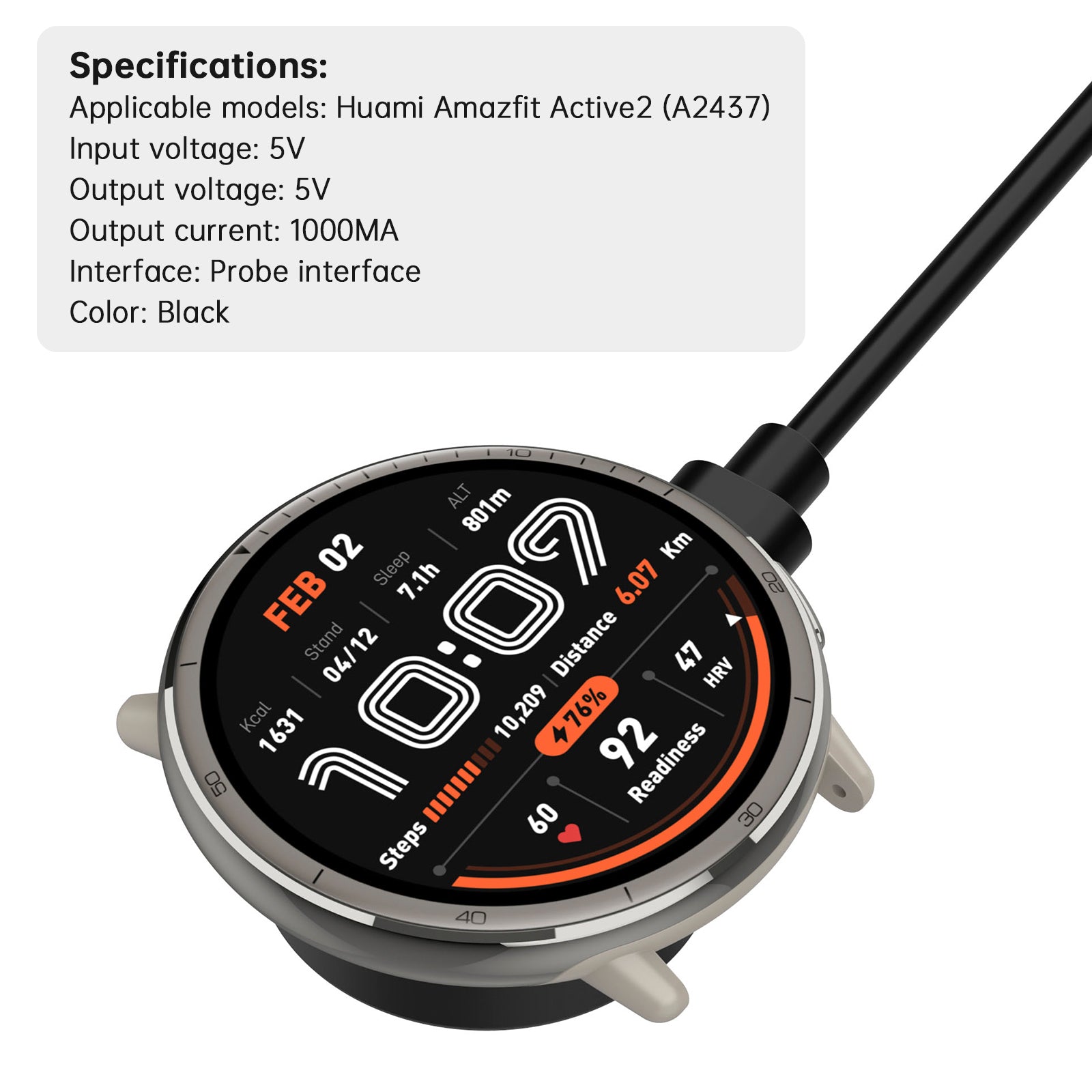 Bærbar utskifting Lading Dock Stand for Huami Watch Amazfit Active2 (A2437)