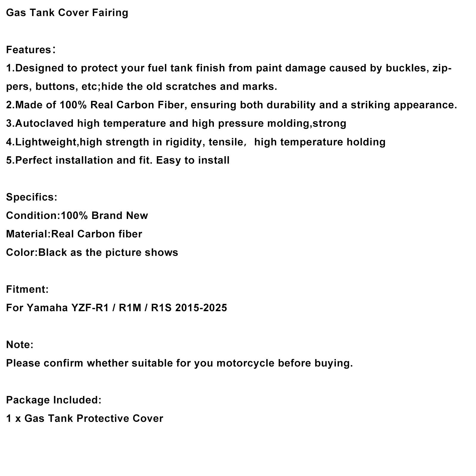 2015-2025 Yamaha YZF-R1 R1M R1S Real Carbon Fiber Tank Cover Fairing