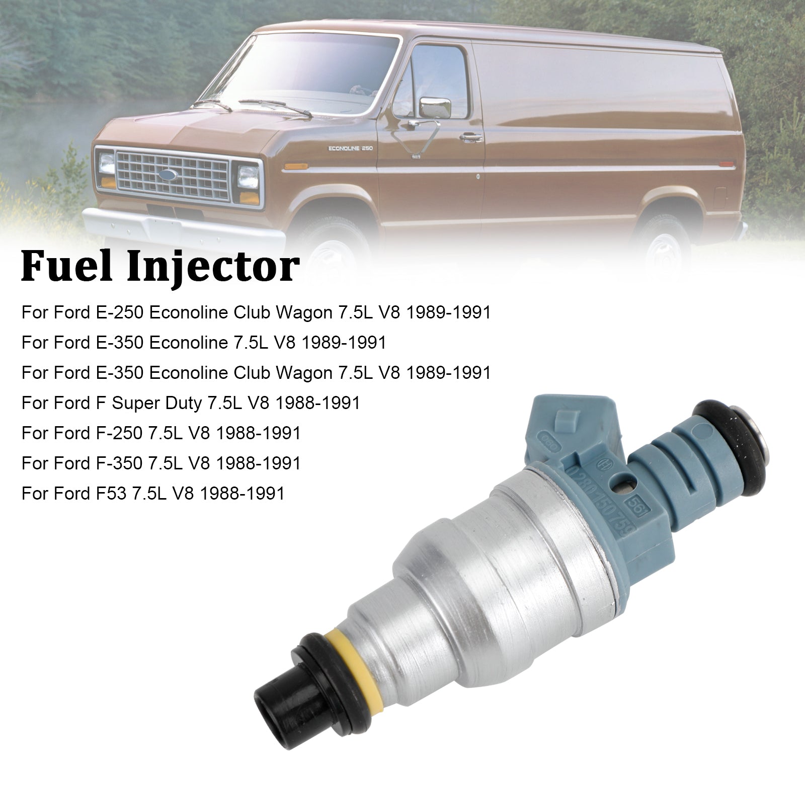 1st Fuel Injector 0280150759 F822-11120 Ford Ford E-250 Econoline Club Wagon 7.5L V8 1989-1991
