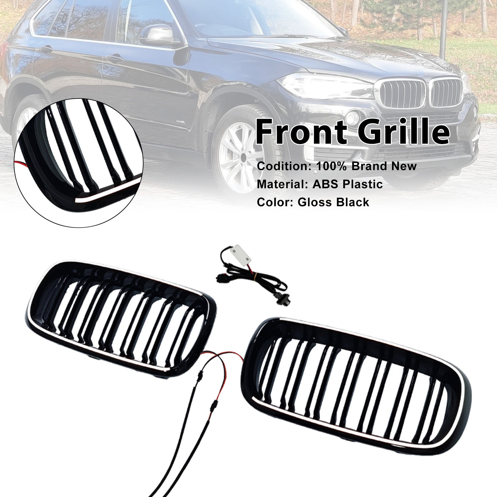 Double Slat Front Bumper Kidney Grille Fit BMW X5/X6 F15/F16 2013-2018
