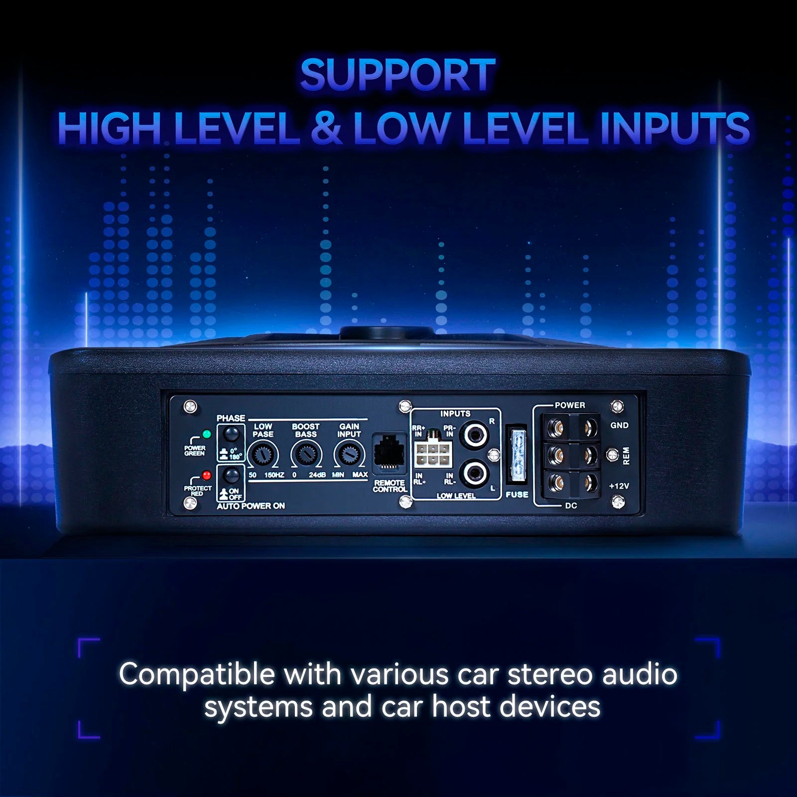 1200W Car Subwoofer 10" 12V Slim Under Seat Powered Car Subwoofer for Car Truck