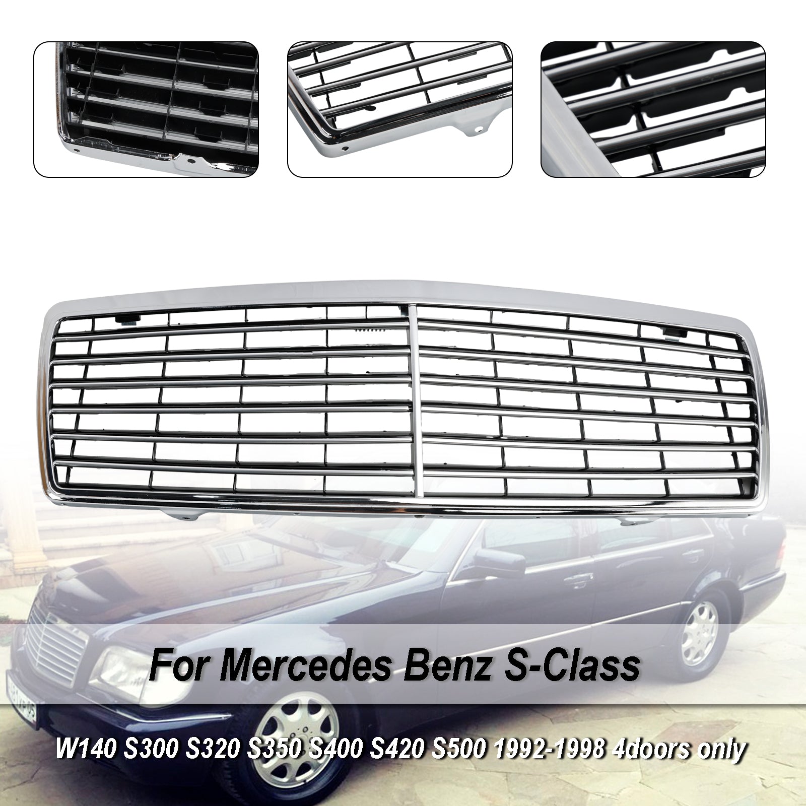 Mercedes Benz Classe S 1992-1998 W140 Grille de pare-chocs avant chromée