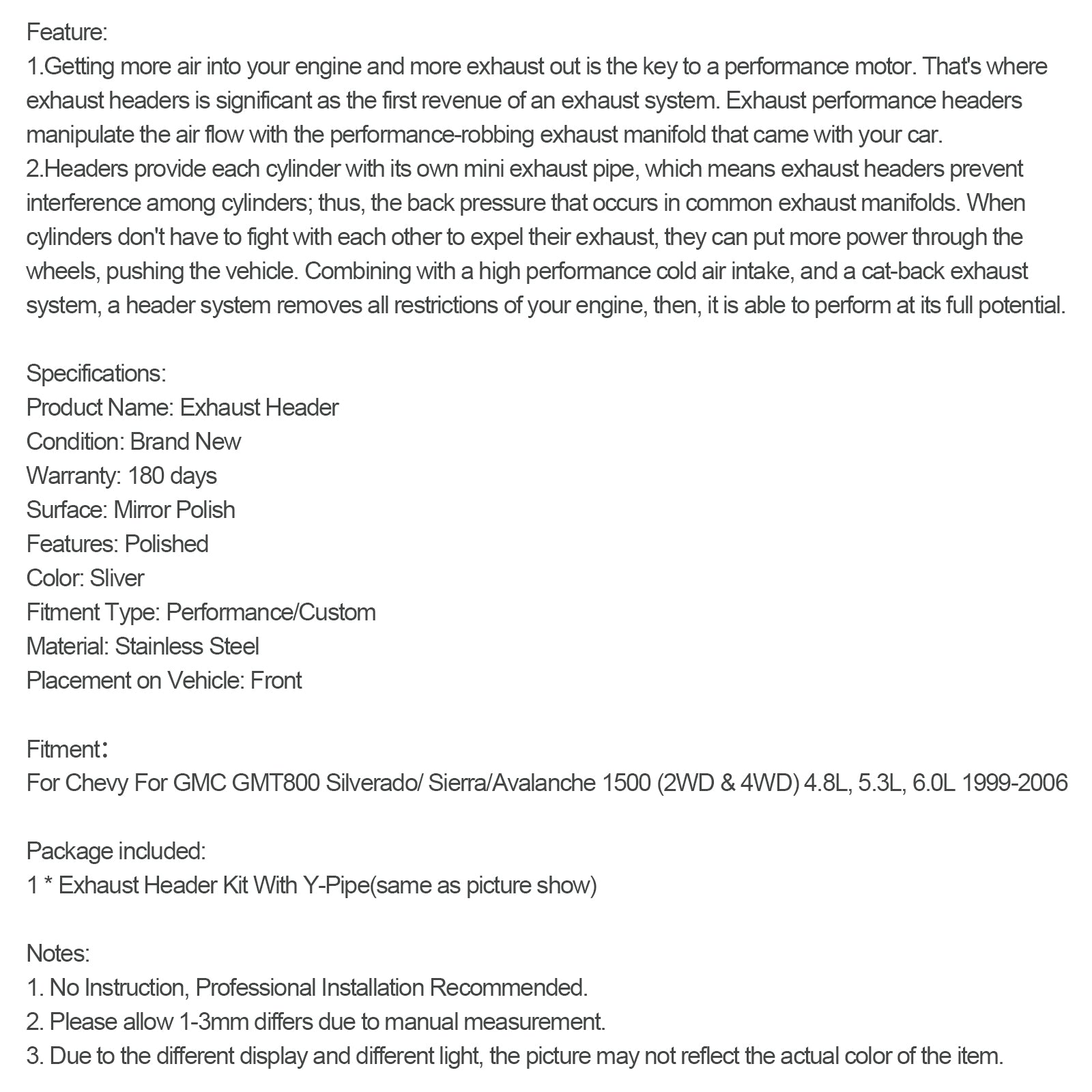 Uitlaatkop geschikt voor Chevy GMT800 Silverado/Sierra 1500 2WD/4WD 4.8 5.3 6.0 99-06