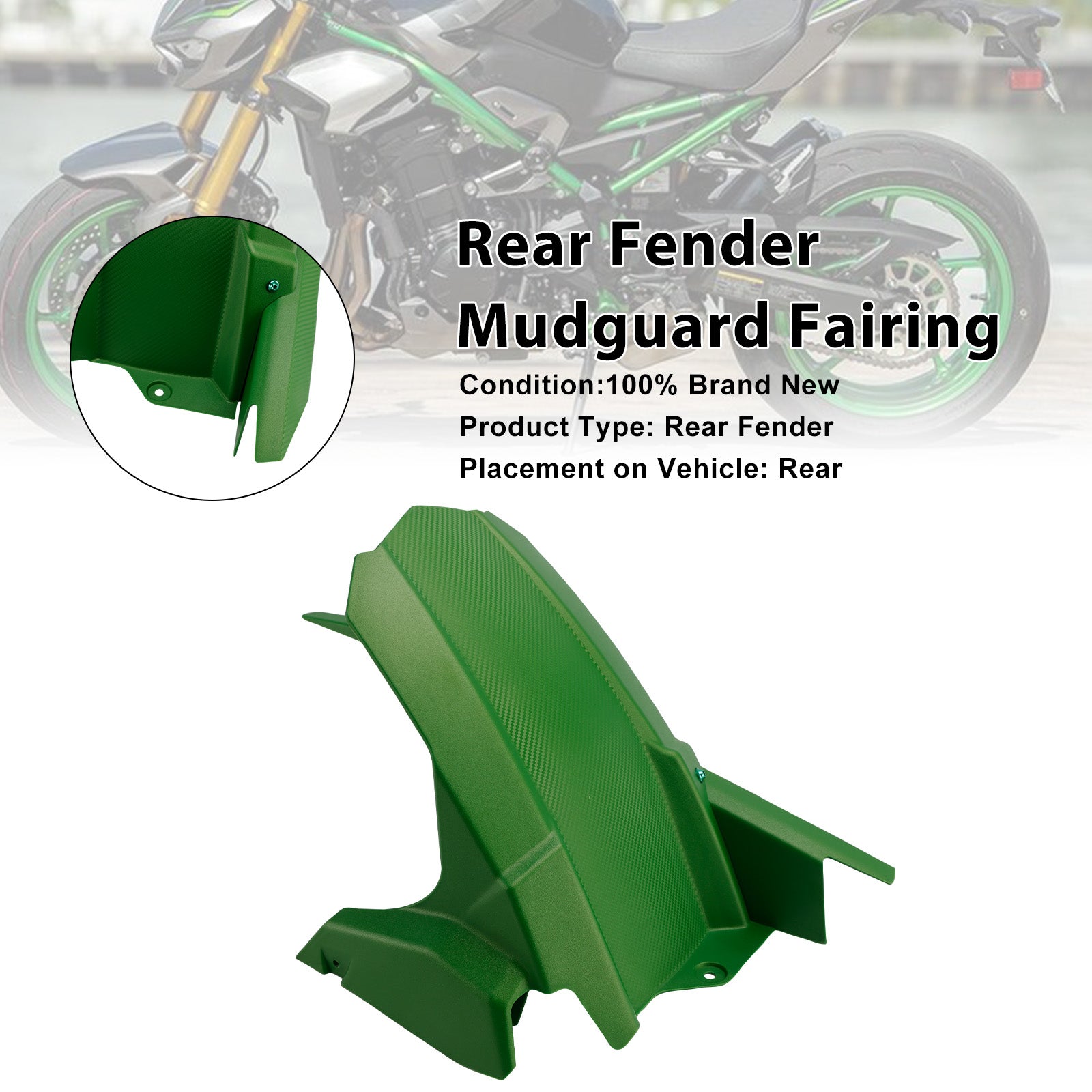 2017-2025 Kawasaki Z900 Carénage de garde-boue arrière vert