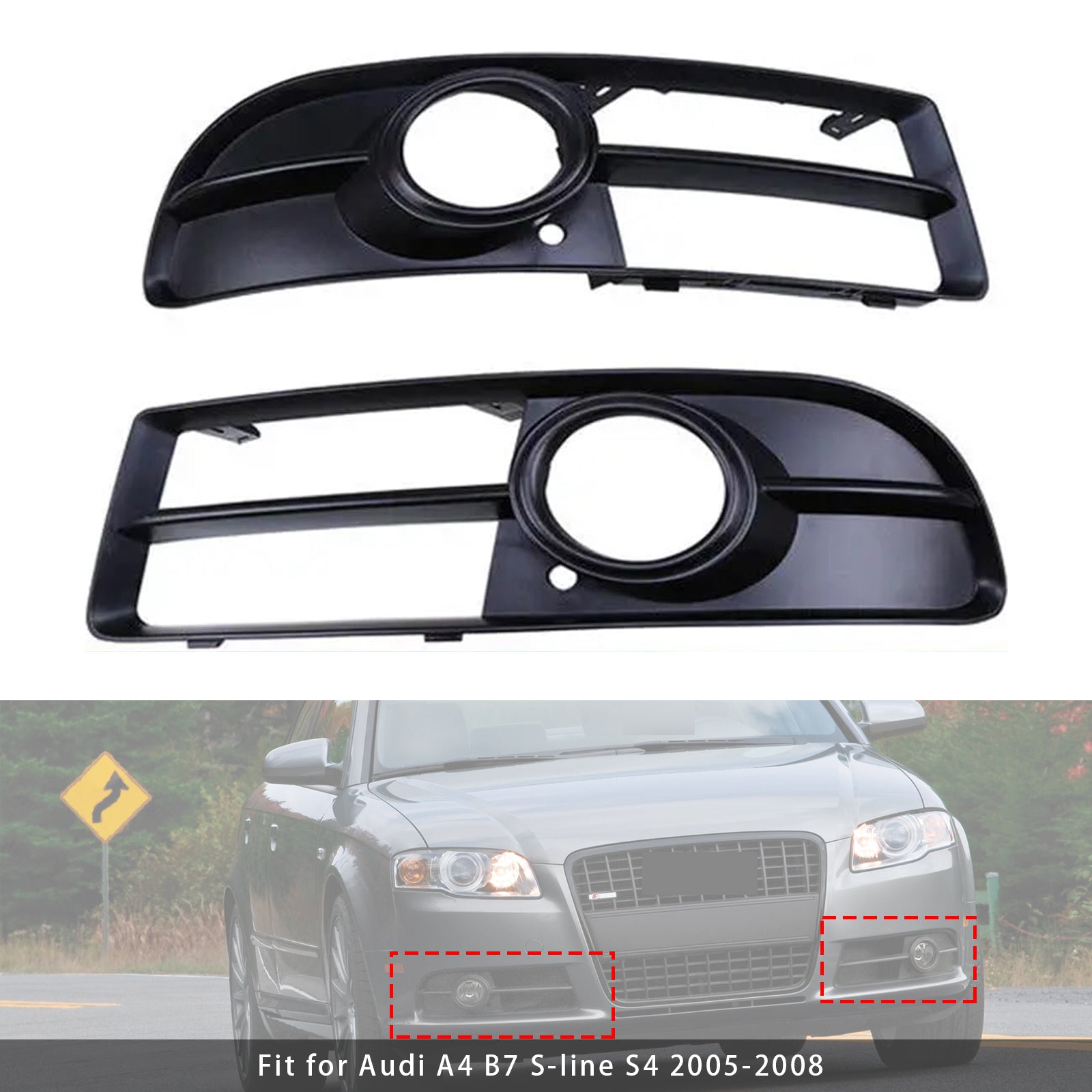 2005-2008 Audi A4 B7 S-LINE S4 1 Par Front Bumper Fog Light Grill Cover Bezel 8E0807681F