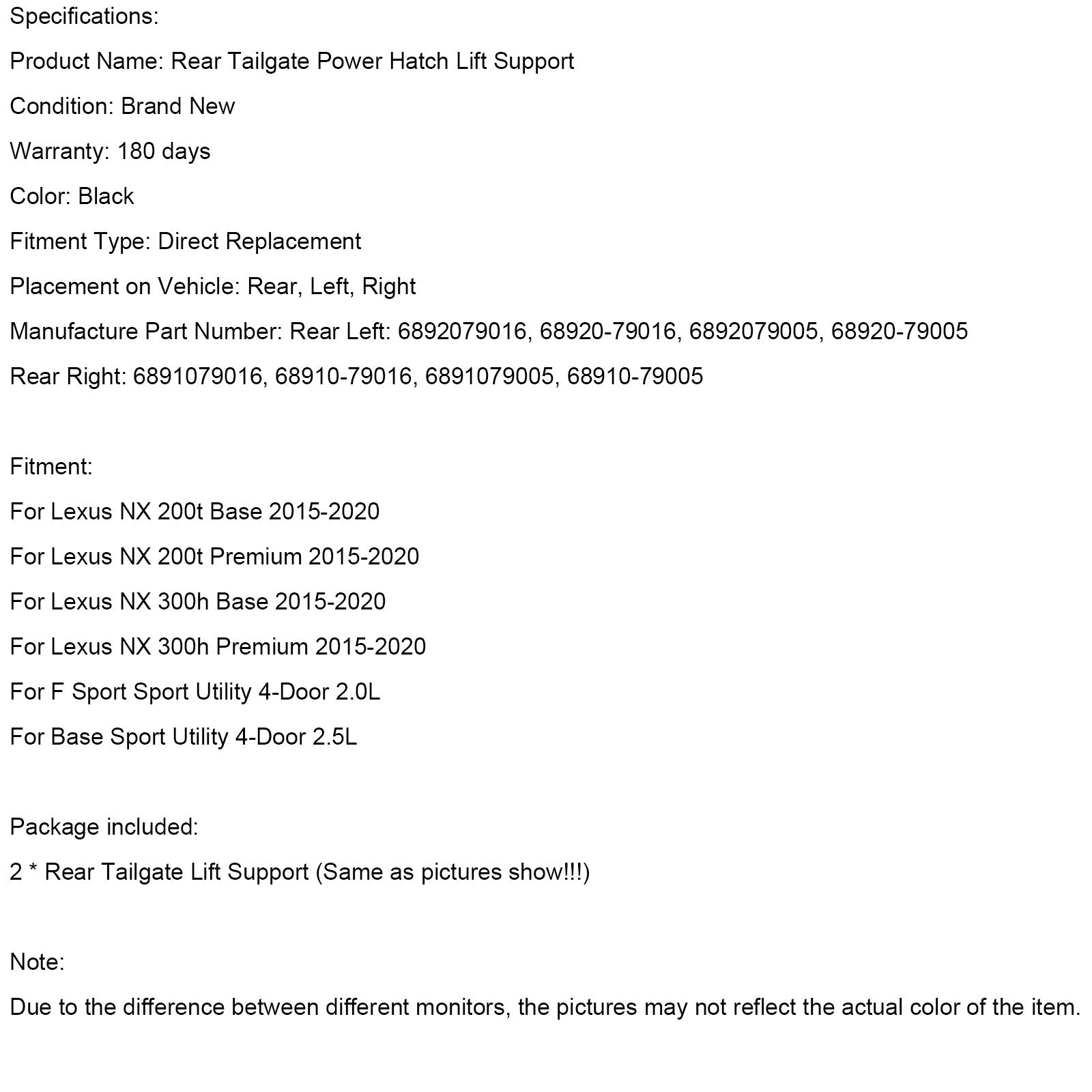 2PCS traseiro traseiro traseiro elétrico Struts Fit Lexus NX200T NX300H 2.0L 2.5L 2015-2017