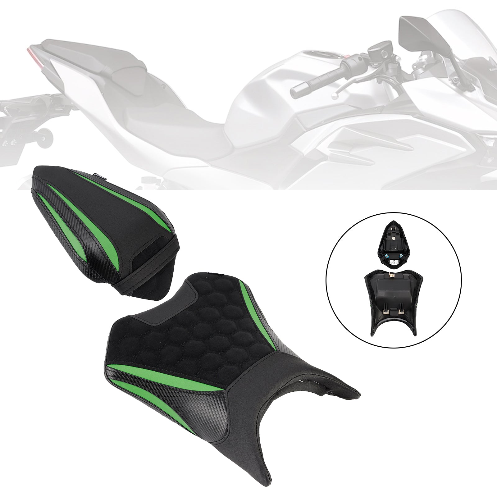 Front&Rear Raider Passenger Cushion Kit Black2 For Kawasaki Ninja 500 Z500 24-25